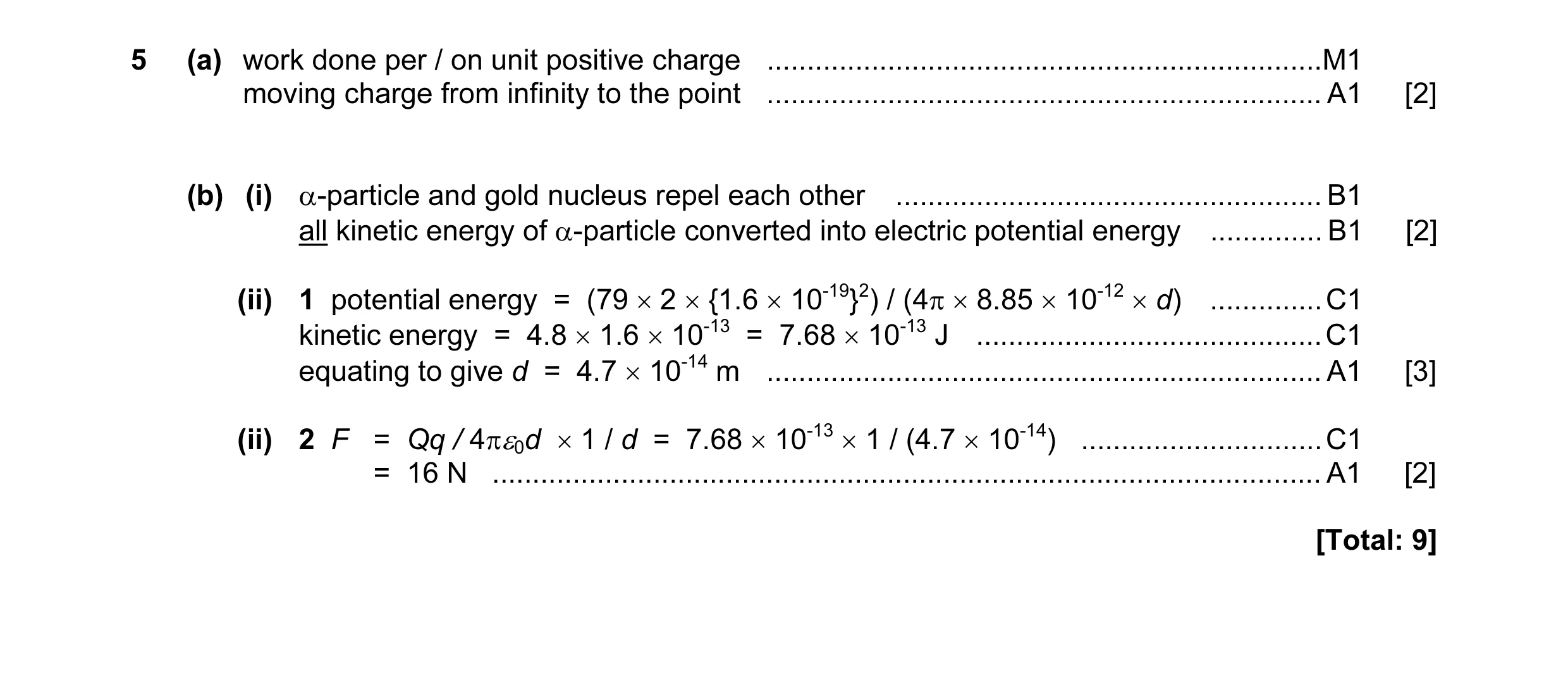 Mark scheme for question 5