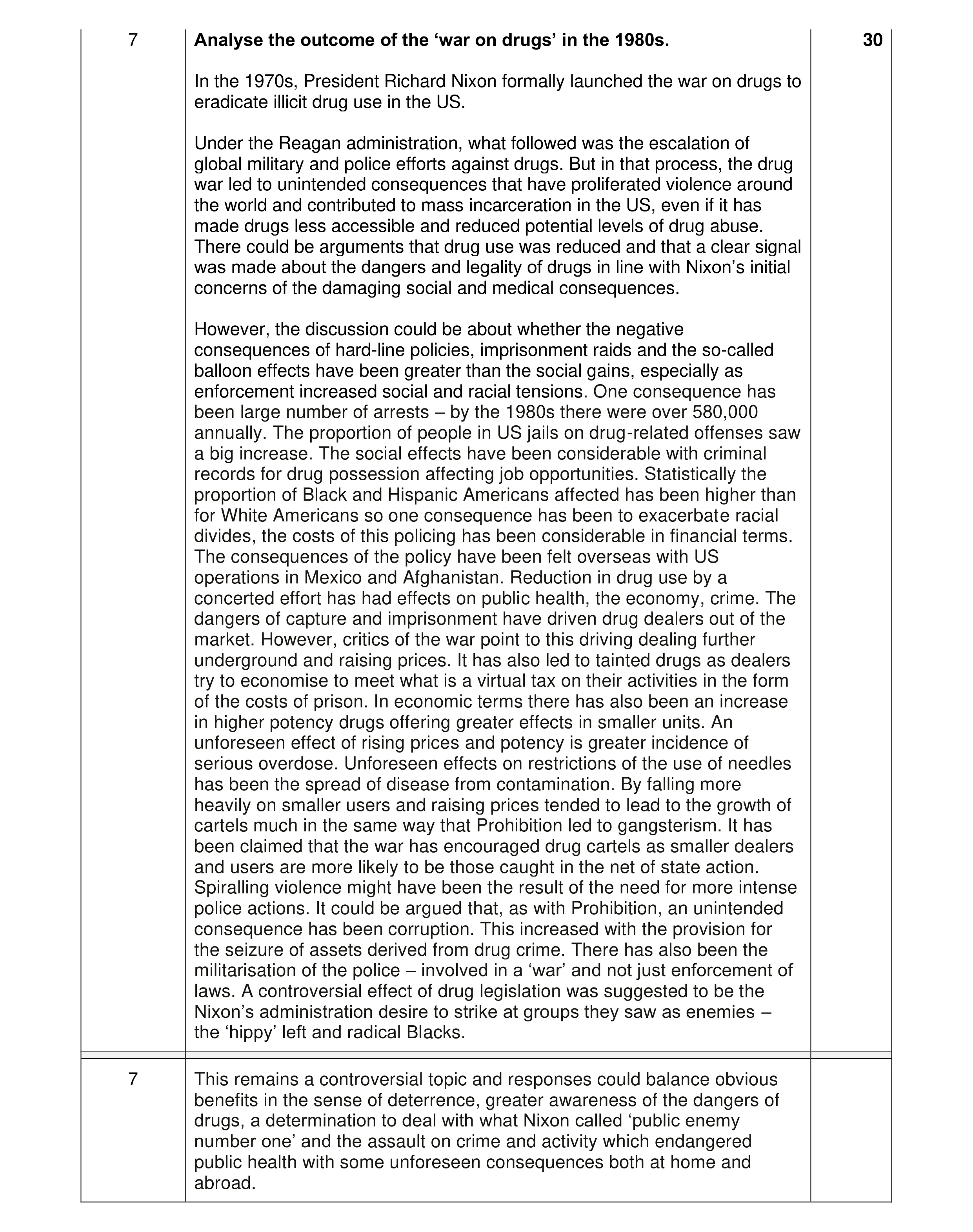 Mark scheme for question 8