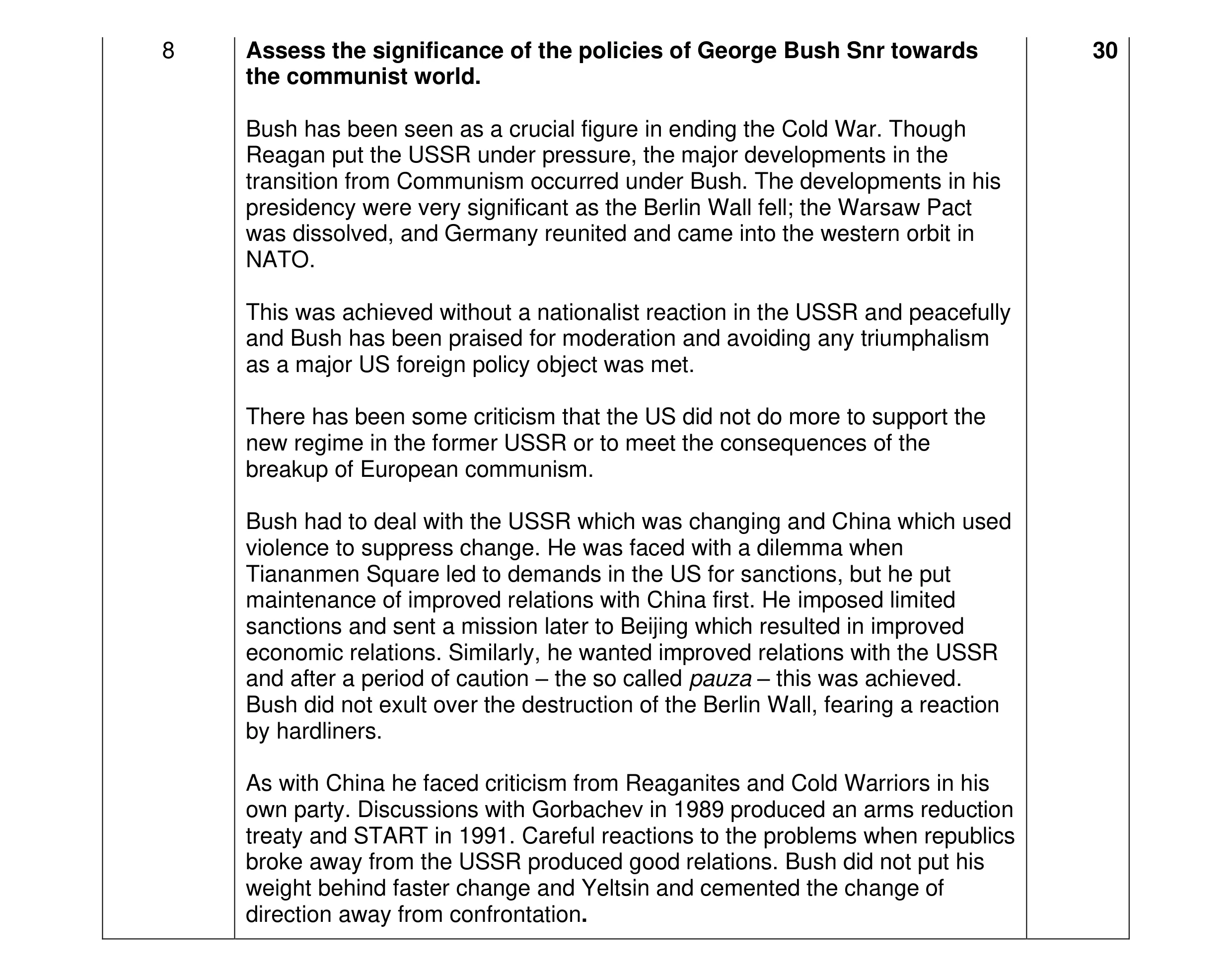 Mark scheme for question 20