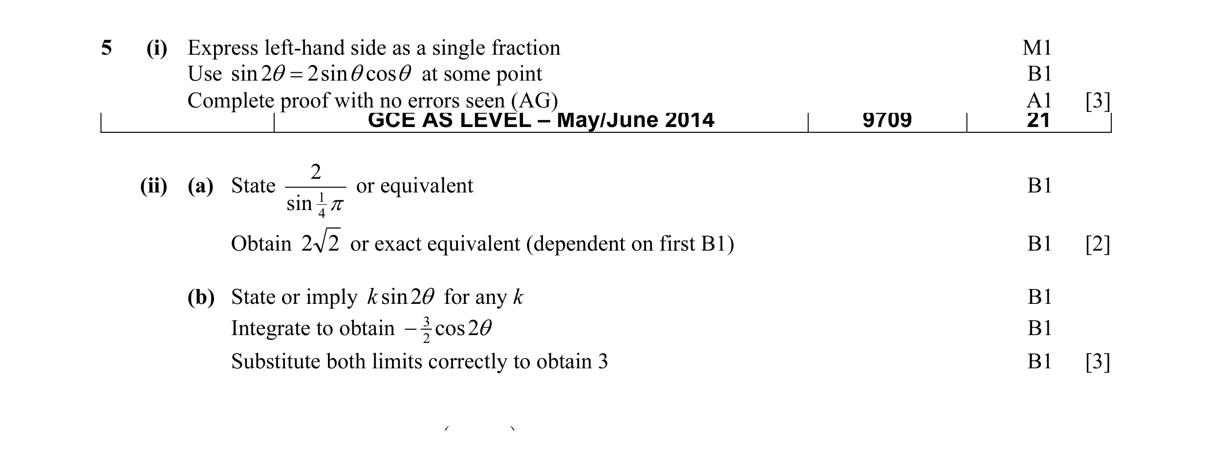 Mark scheme for question 43