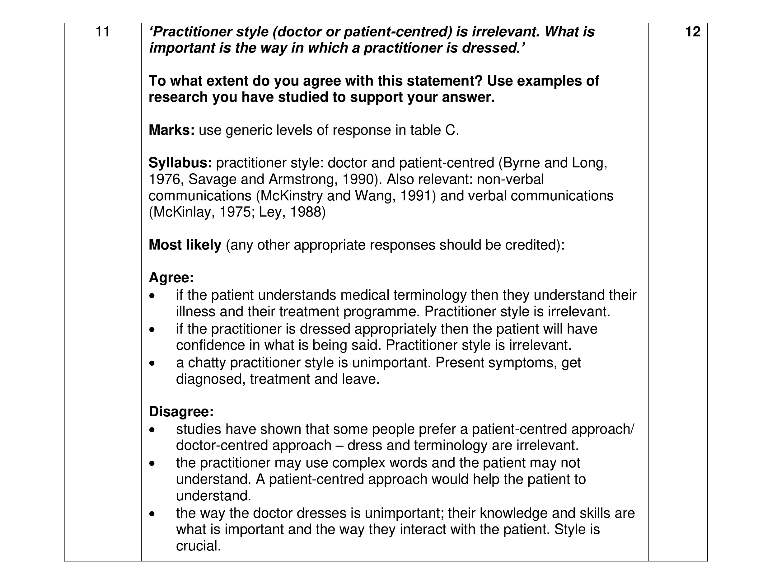 Mark scheme for question 43