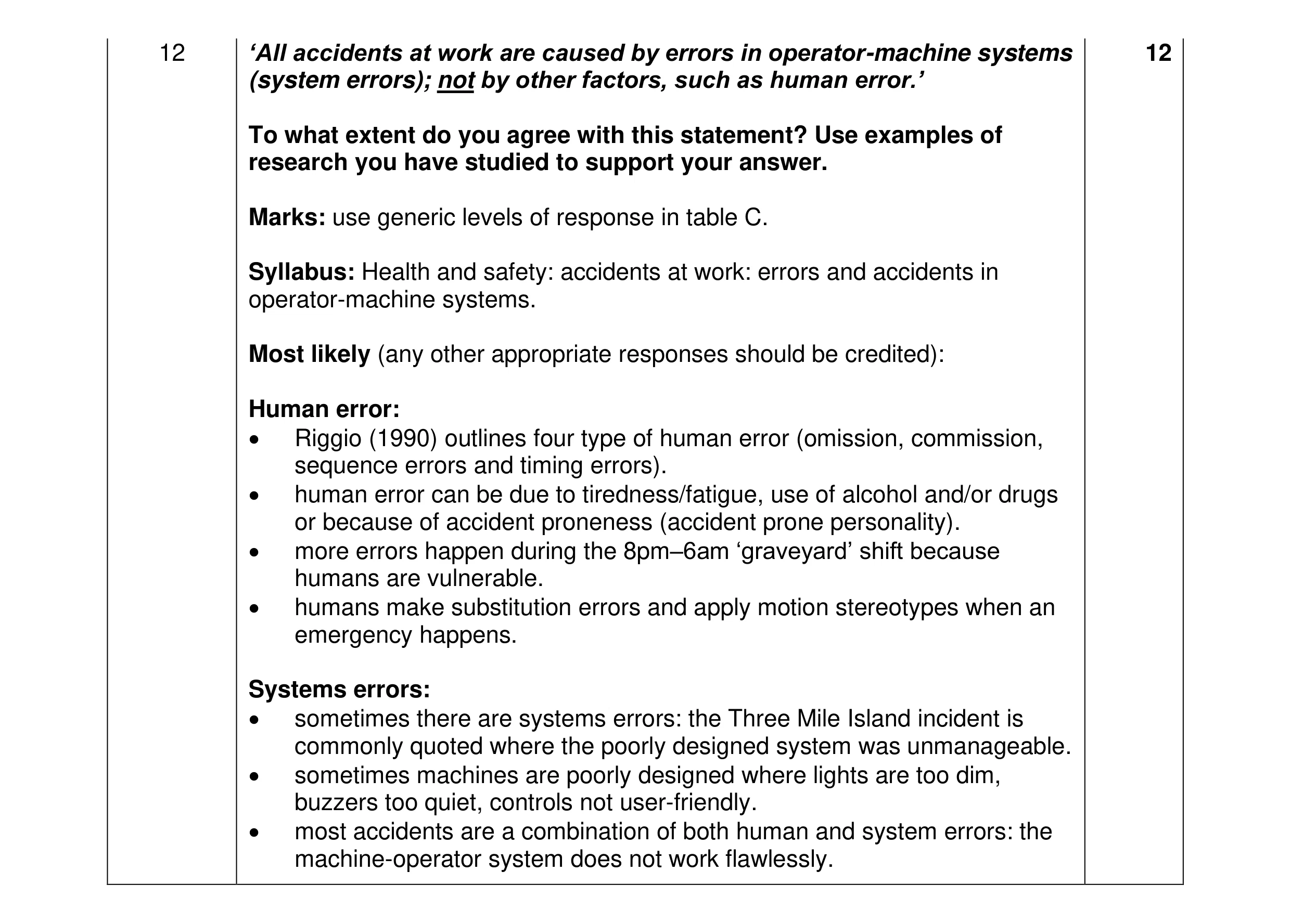Mark scheme for question 19