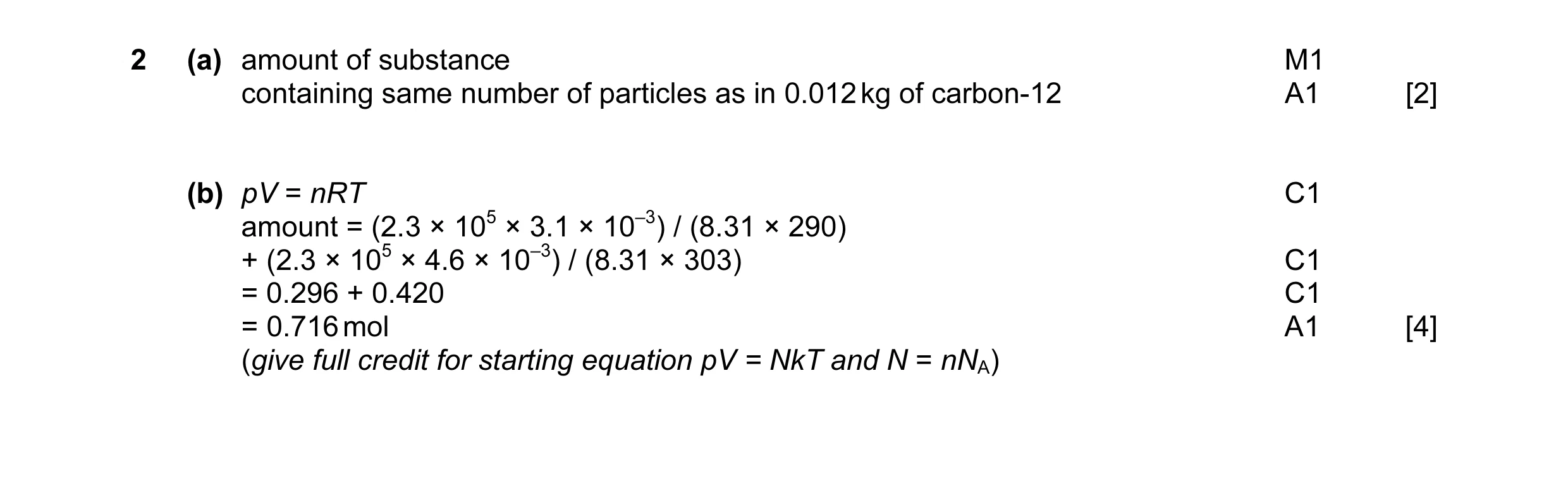 Mark scheme for question 3