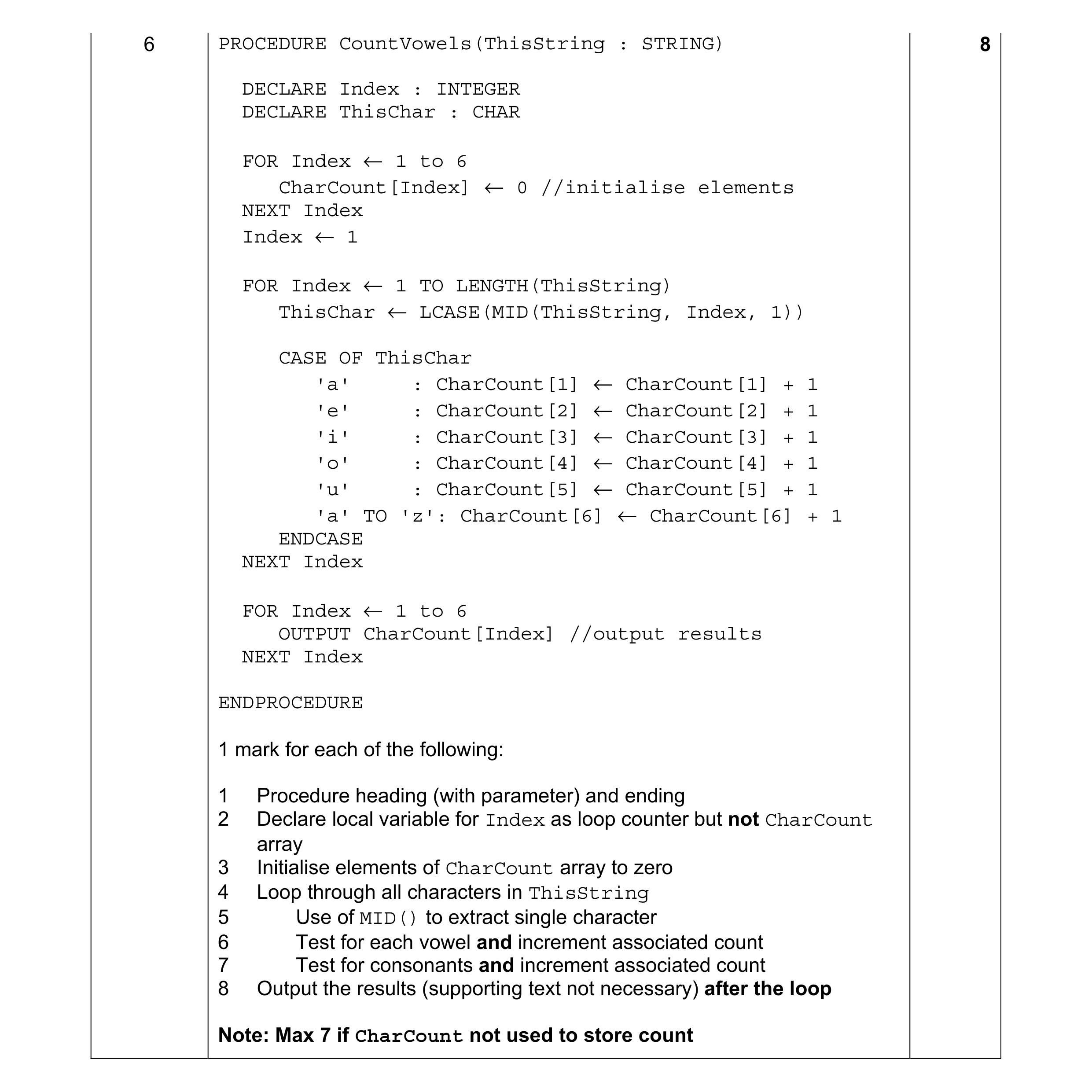 Mark scheme for question 2