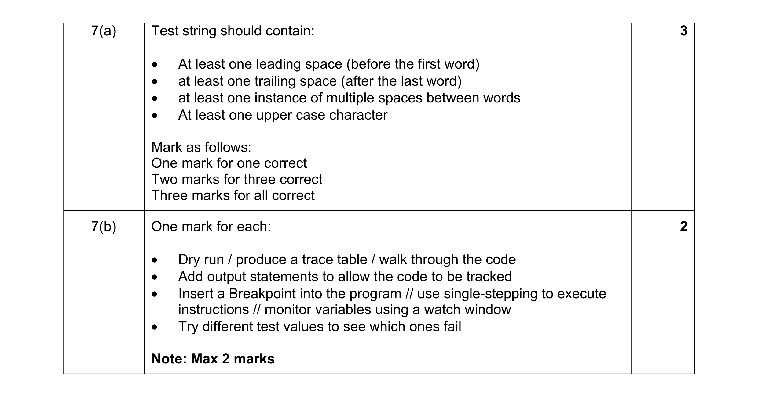 Mark scheme for question 1