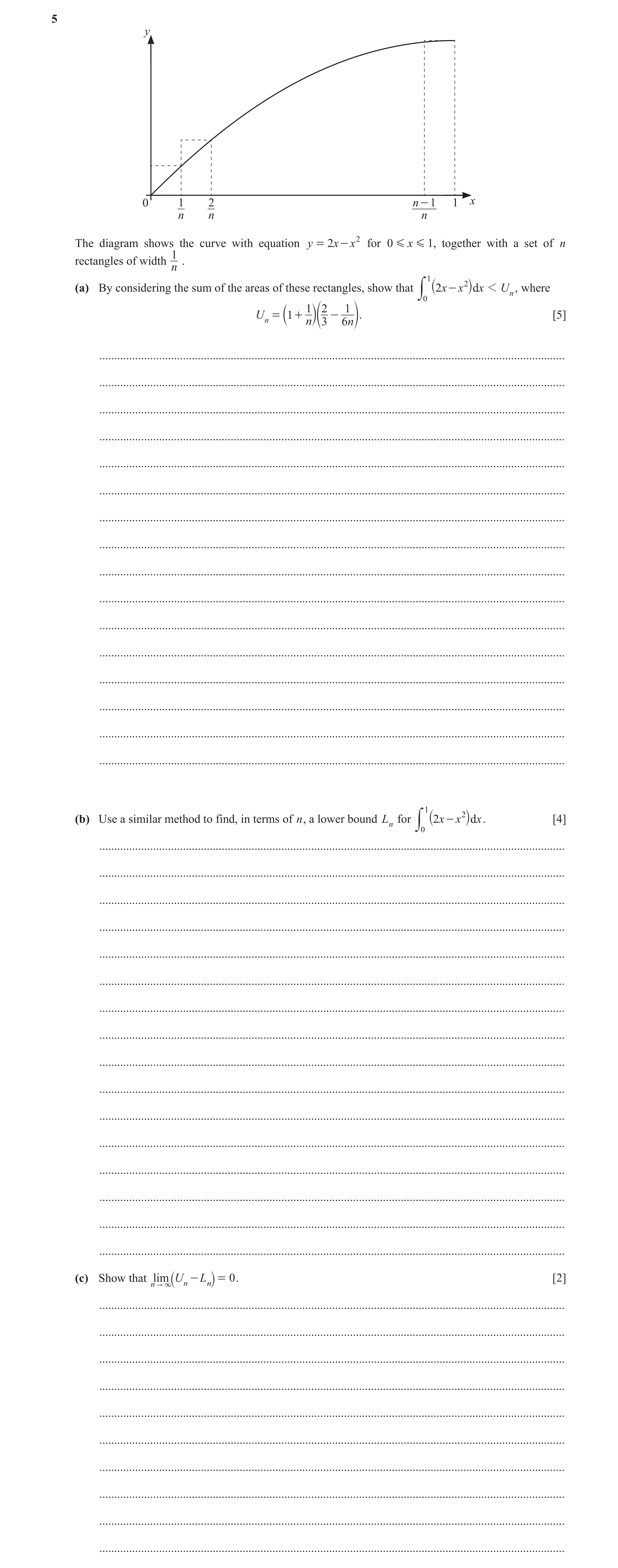 Question 60: y 0 1 2 n - 1 1 x n n n The diagram shows the curve with equation y = 2x - x 2 for 0 G x G 1, together with a set of n 1 rectangles of widt…