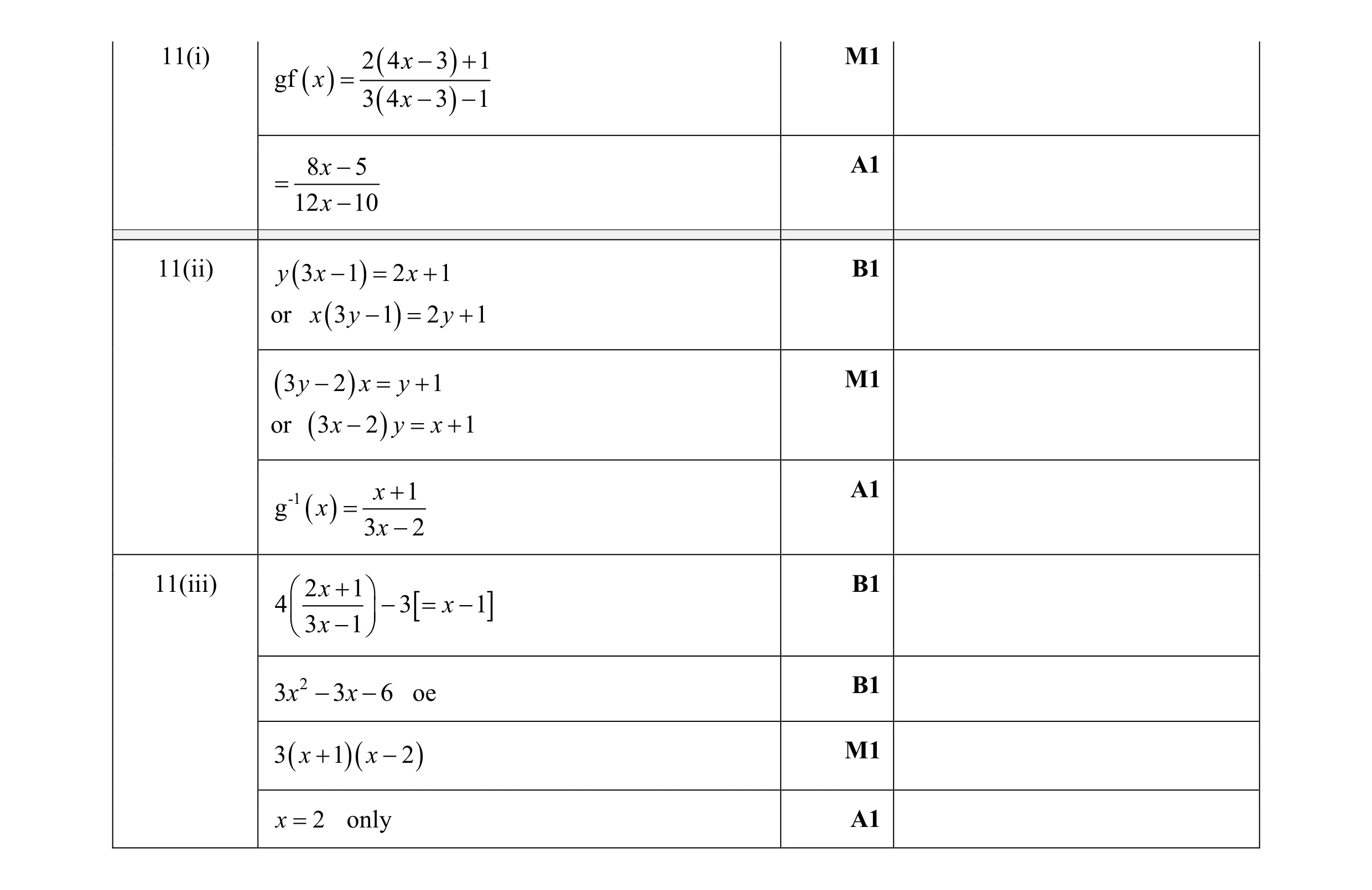 Mark scheme for question 7