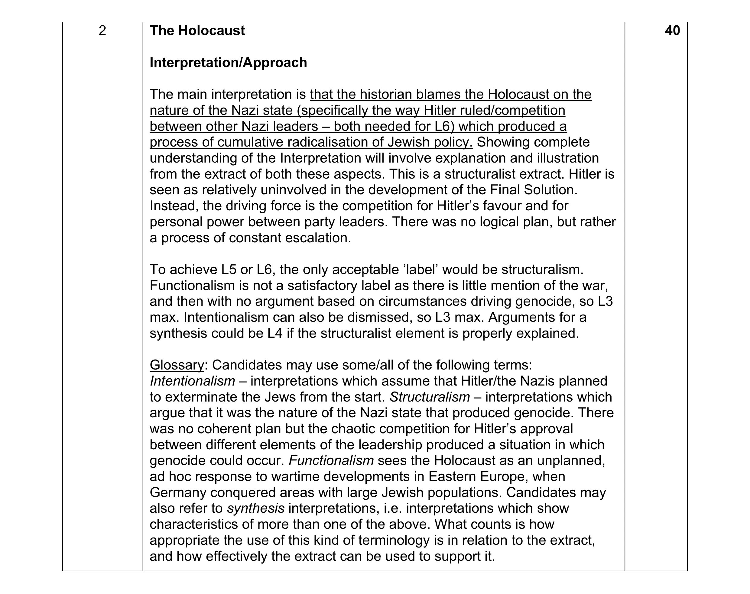 Mark scheme for question 6