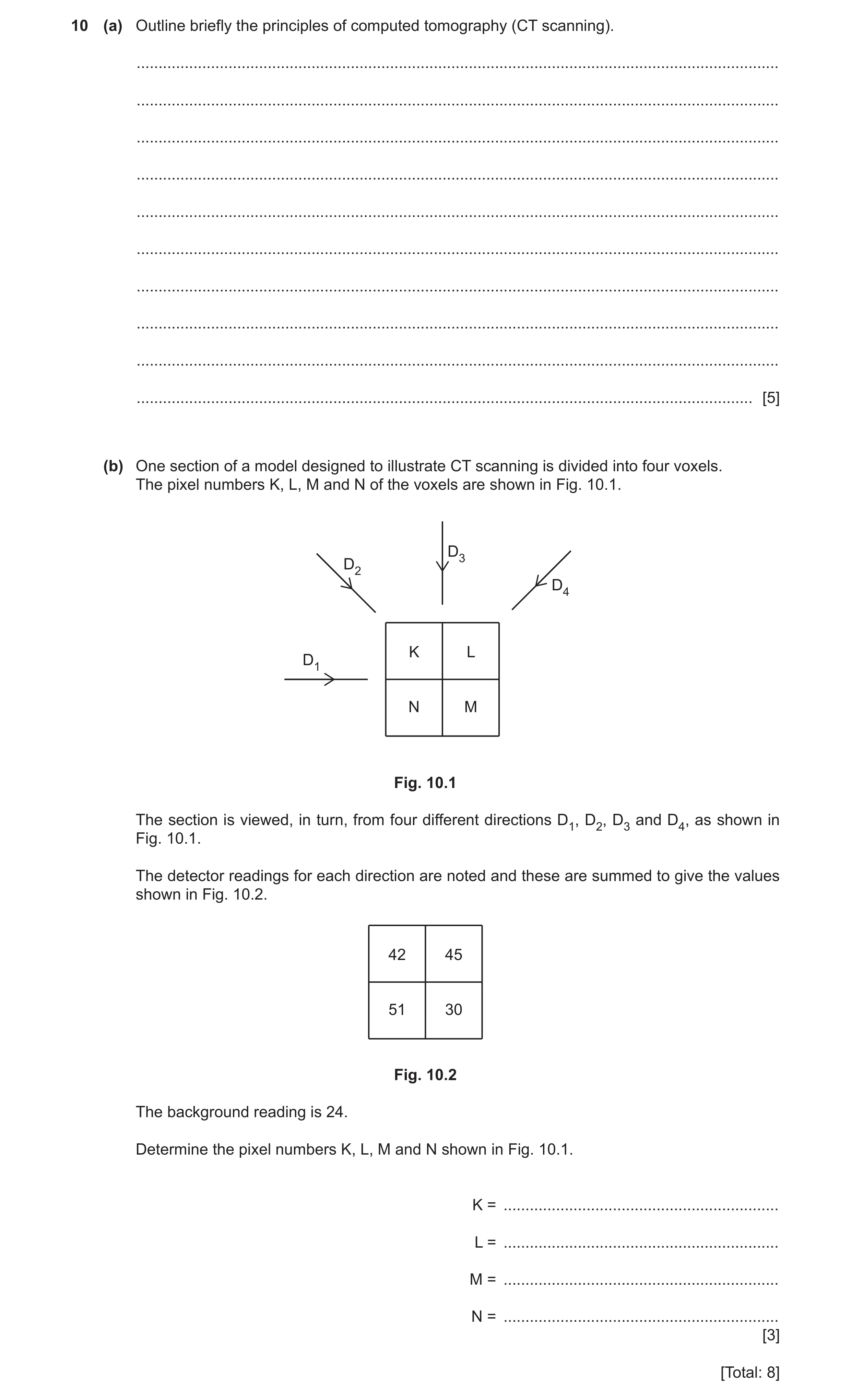 Question 13: (a) Outline briefly the principles of computed tomography (CT scanning). ..................................................................…