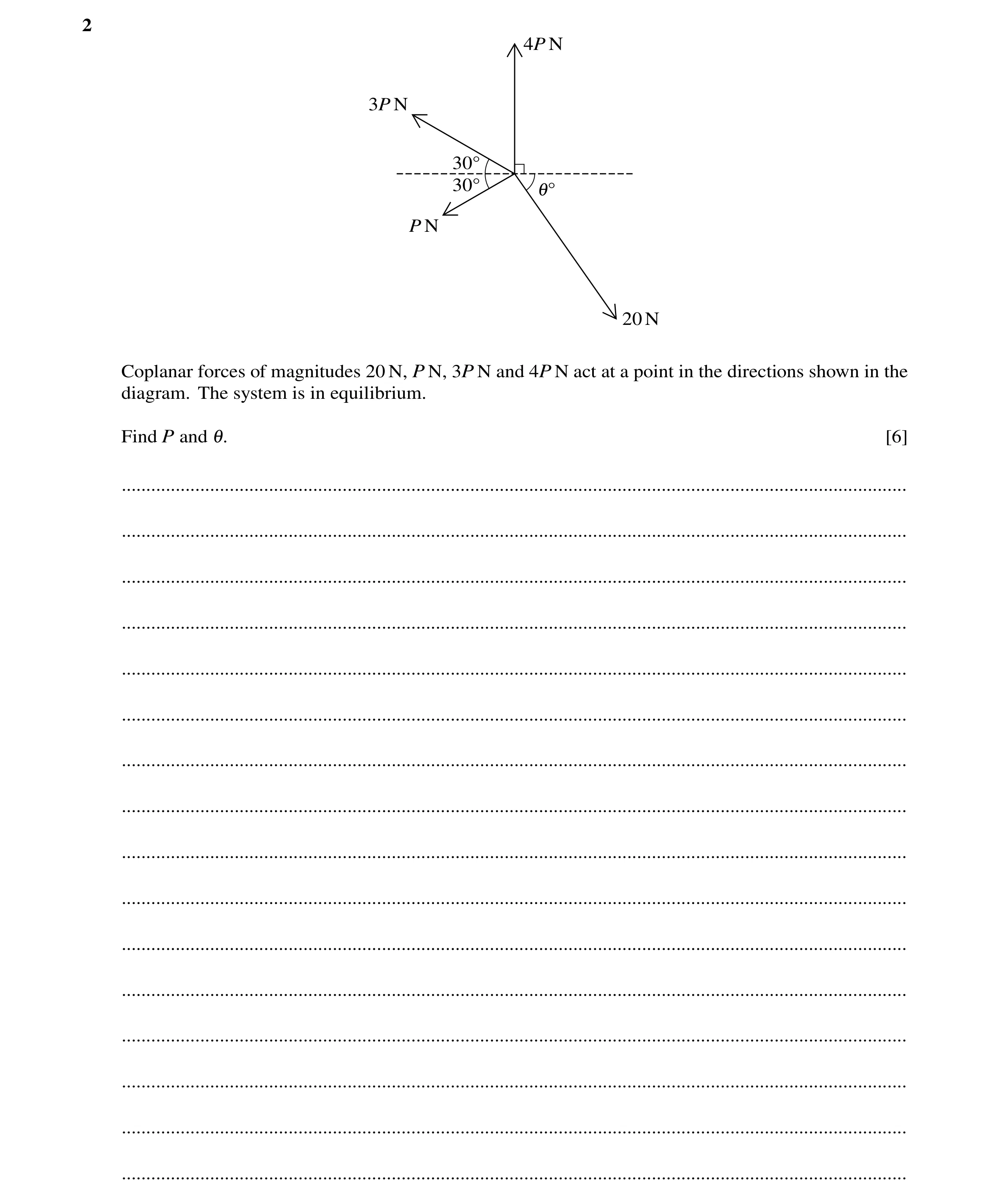 Question 141: 4P N 3P N 30Å 30Å 1Å P N 20 N Coplanar forces of magnitudes 20 N, P N, 3P N and 4P N act at a point in the directions shown in the diagram.…