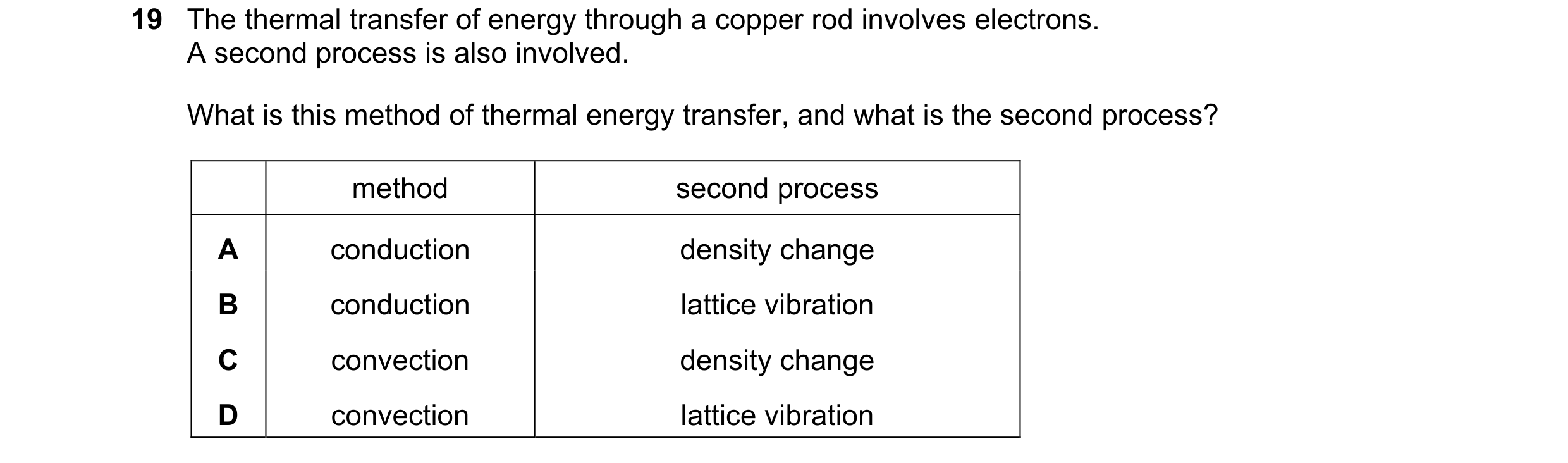 Question 9: The thermal transfer of energy through a copper rod involves electrons. A second process is also involved. What is this method of thermal e…