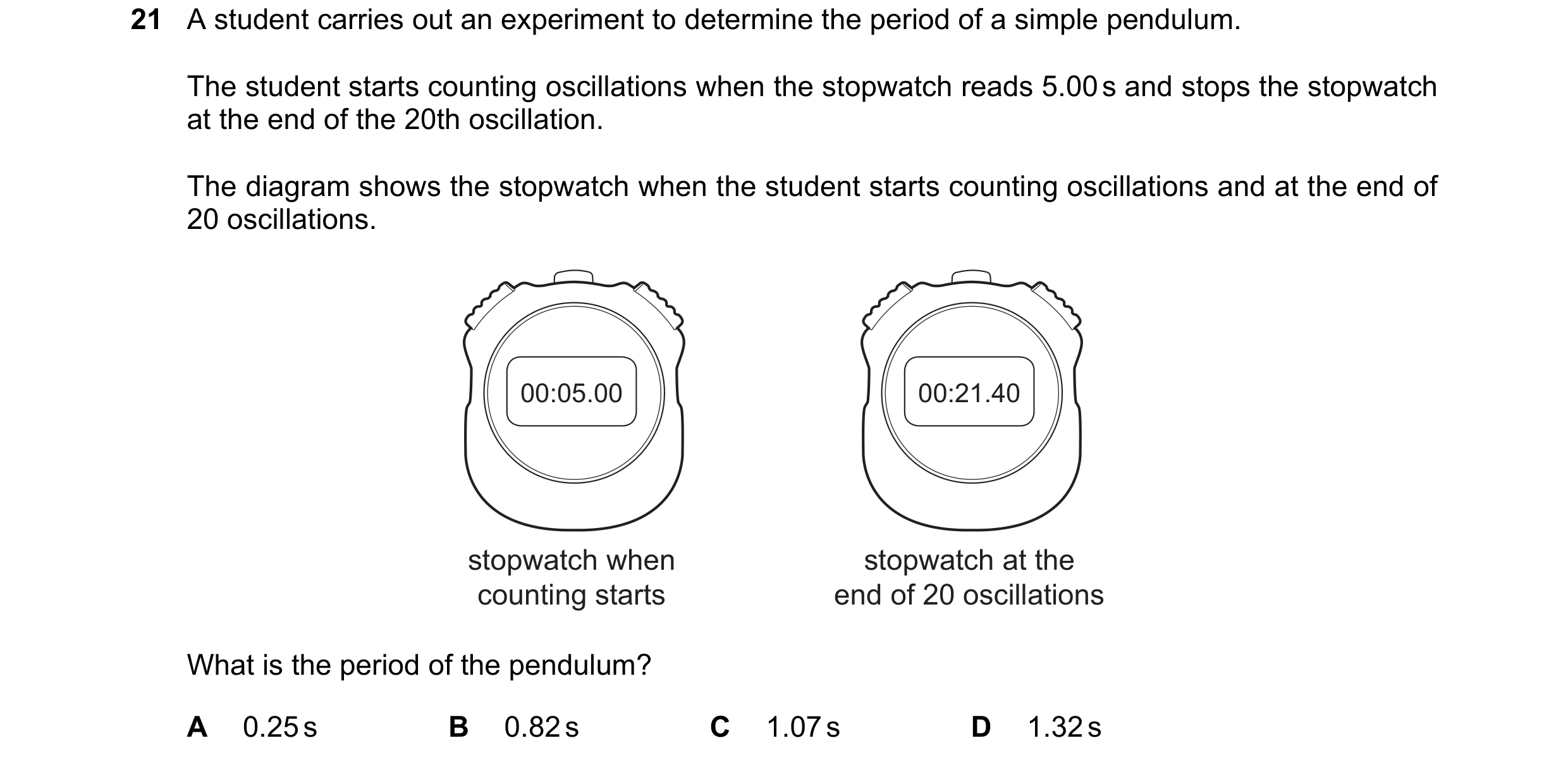 Question 4: A student carries out an experiment to determine the period of a simple pendulum. The student starts counting oscillations when the stopwat…