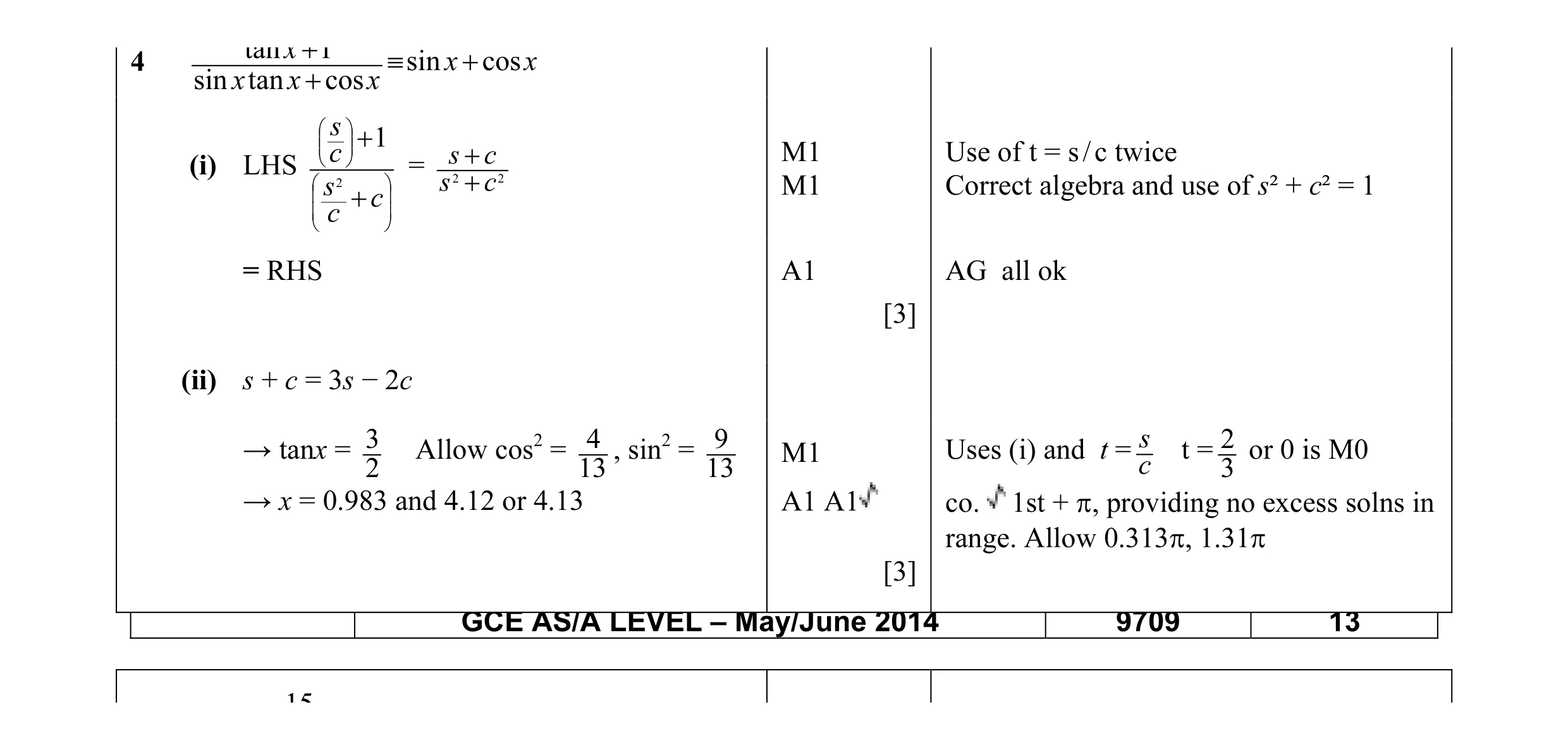 Mark scheme for question 27