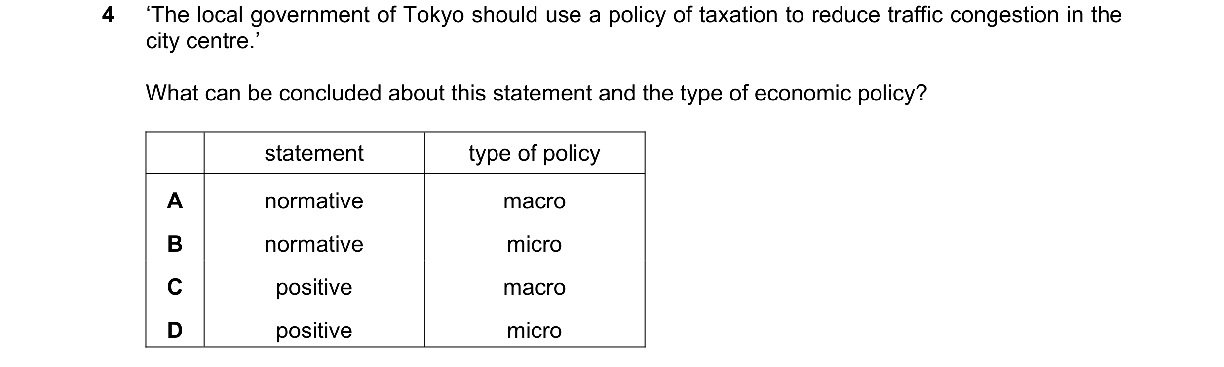 Question 36: ‘The local government of Tokyo should use a policy of taxation to reduce traffic congestion in the city centre.’ What can be concluded abou…