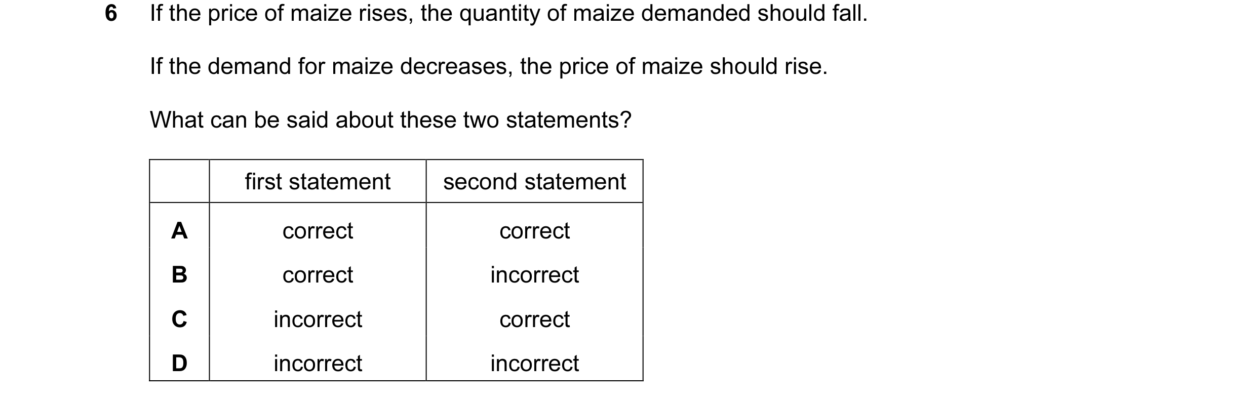 Question 91: If the price of maize rises, the quantity of maize demanded should fall. If the demand for maize decreases, the price of maize should rise.…