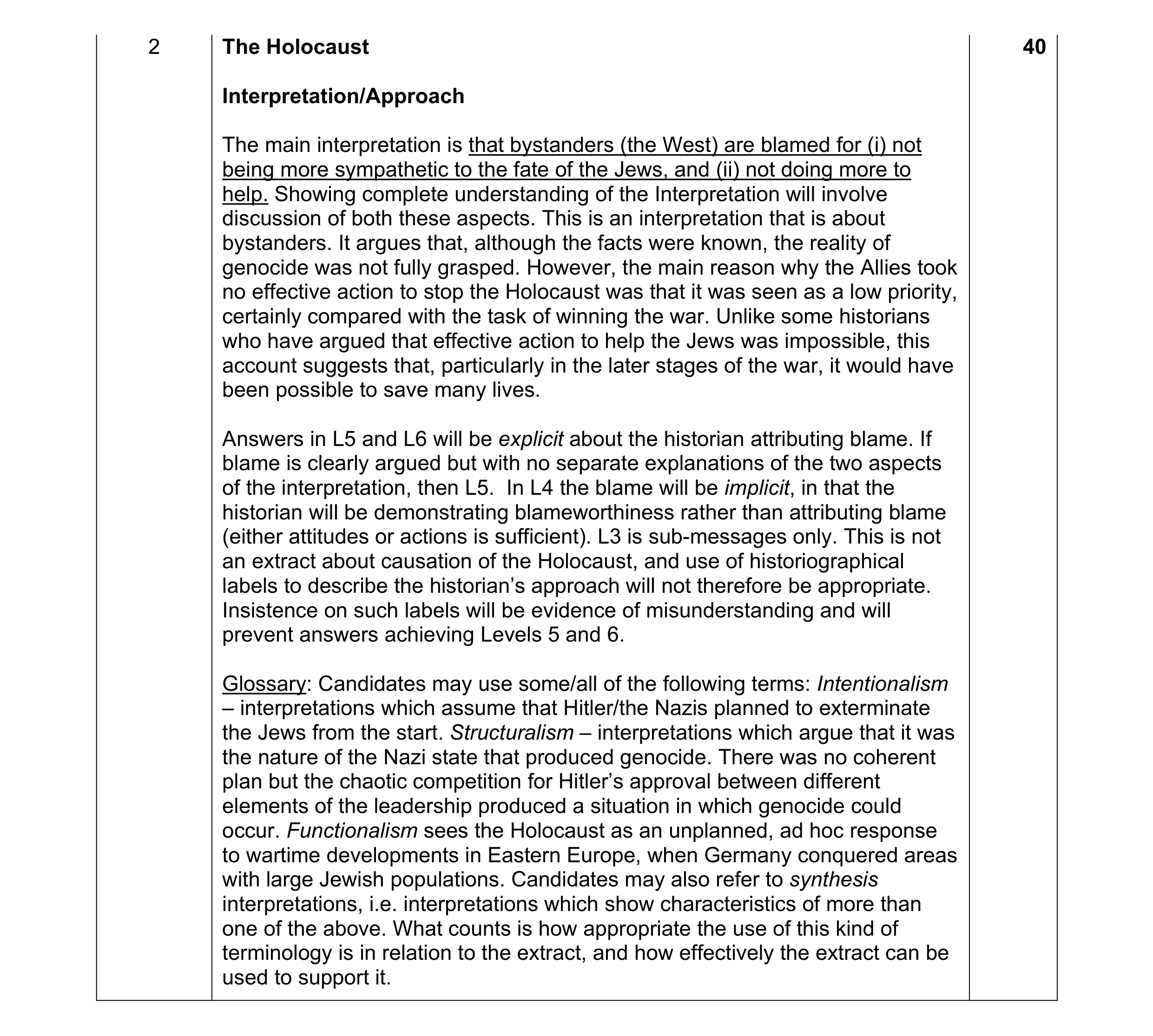 Mark scheme for question 54