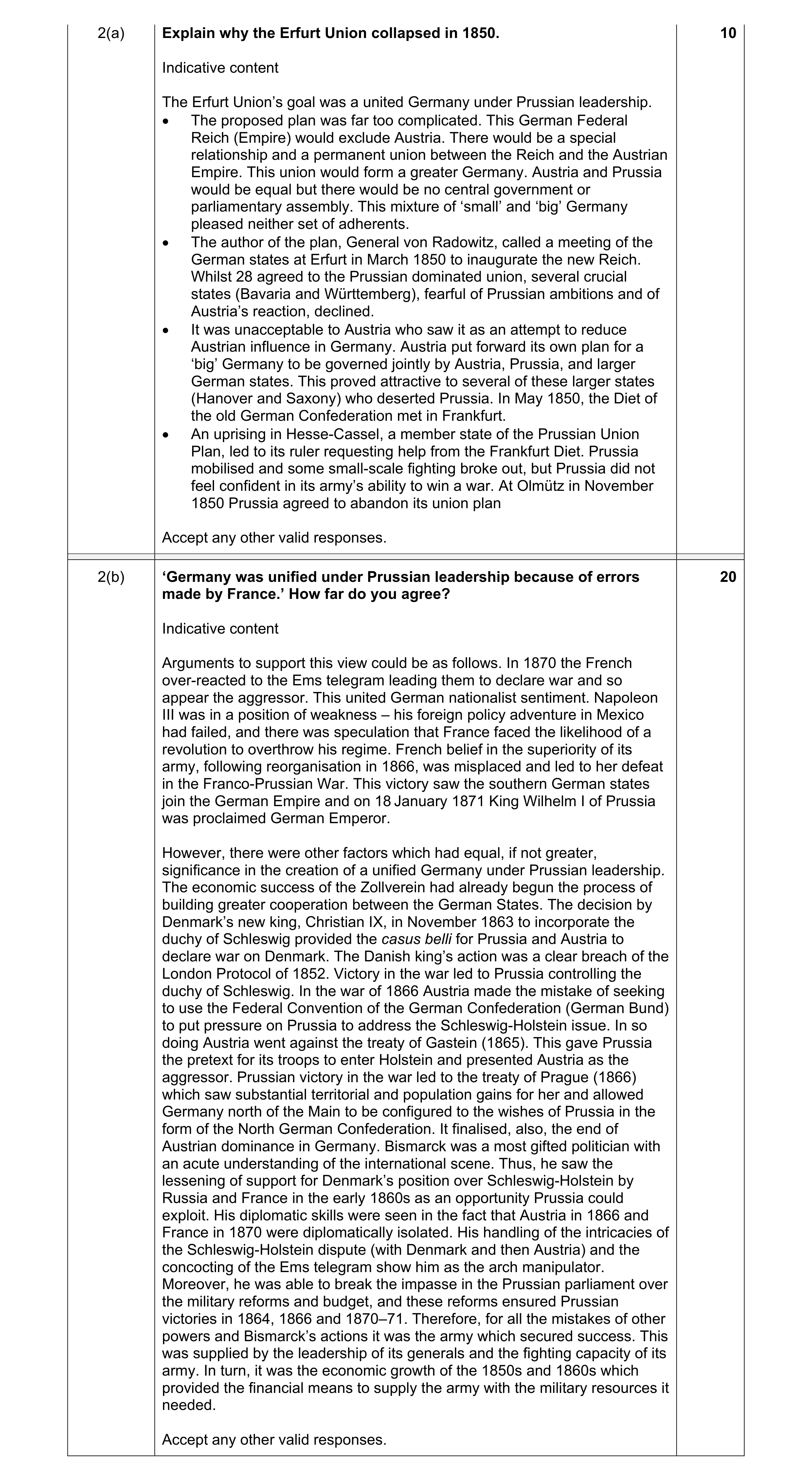 Mark scheme for question 8