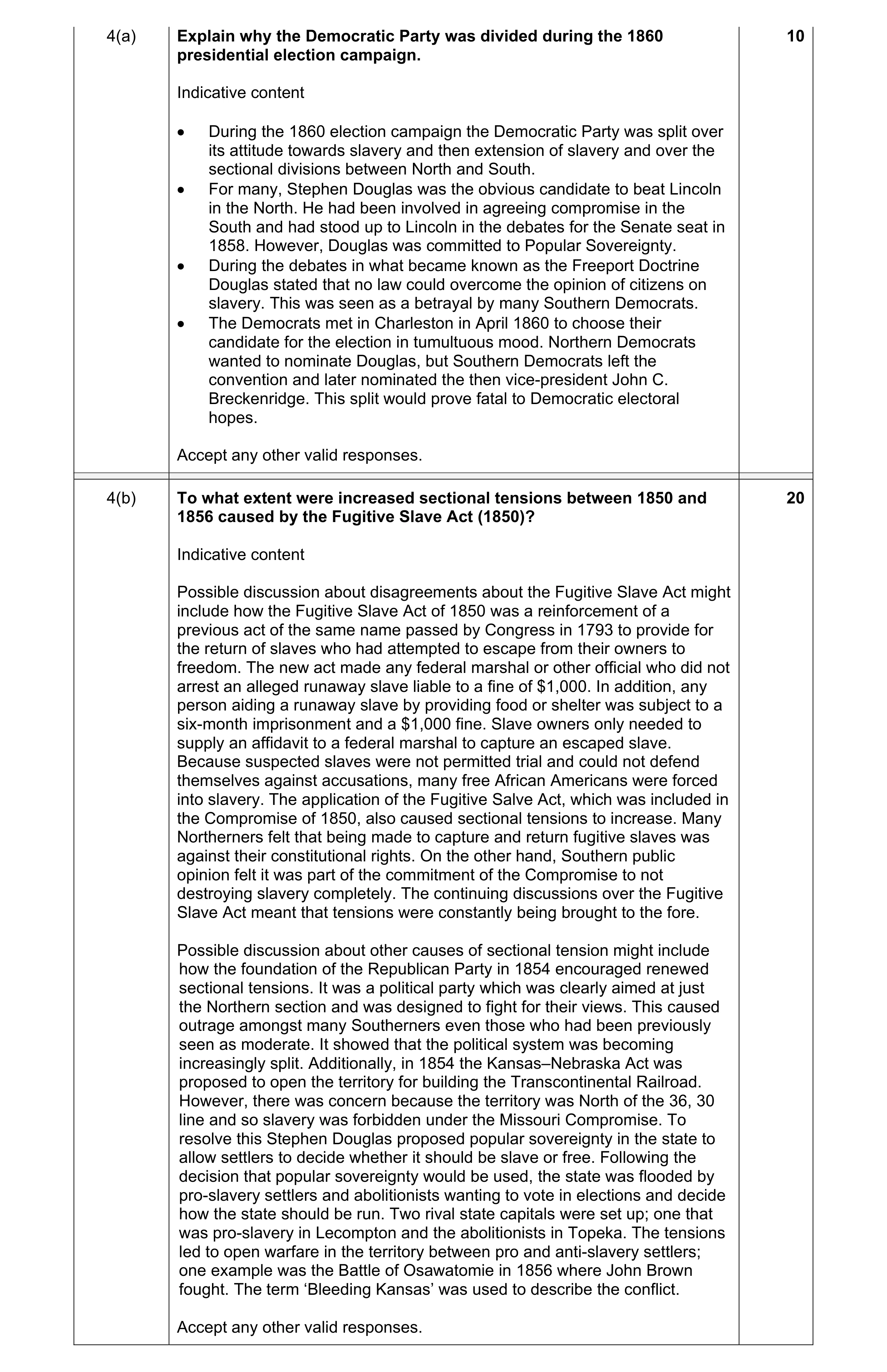 Mark scheme for question 6