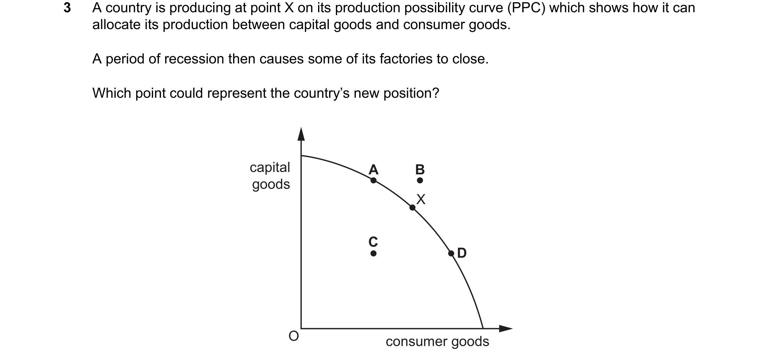 Question 16: A country is producing at point X on its production possibility curve (PPC) which shows how it can allocate its production between capital …