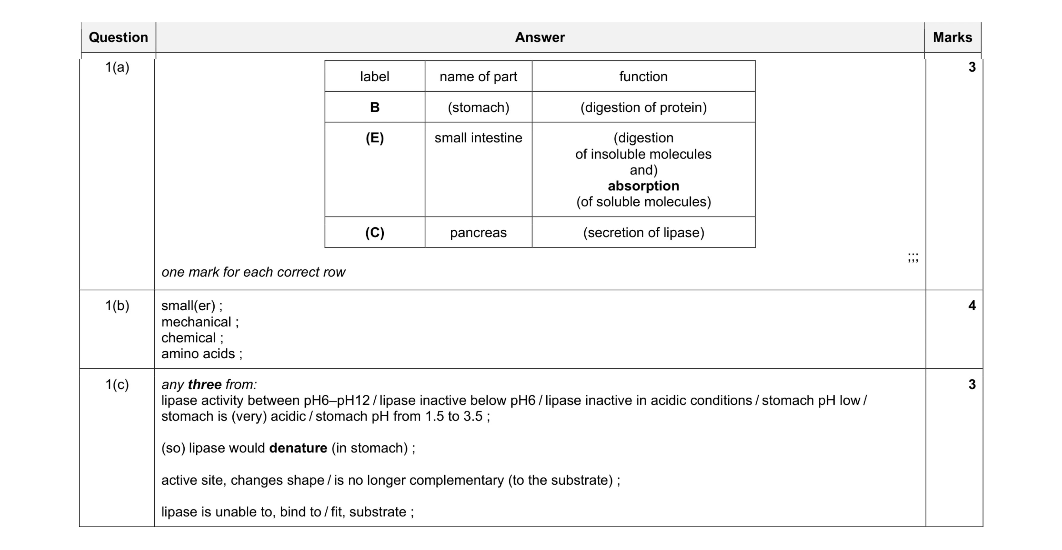 Mark scheme for question 17