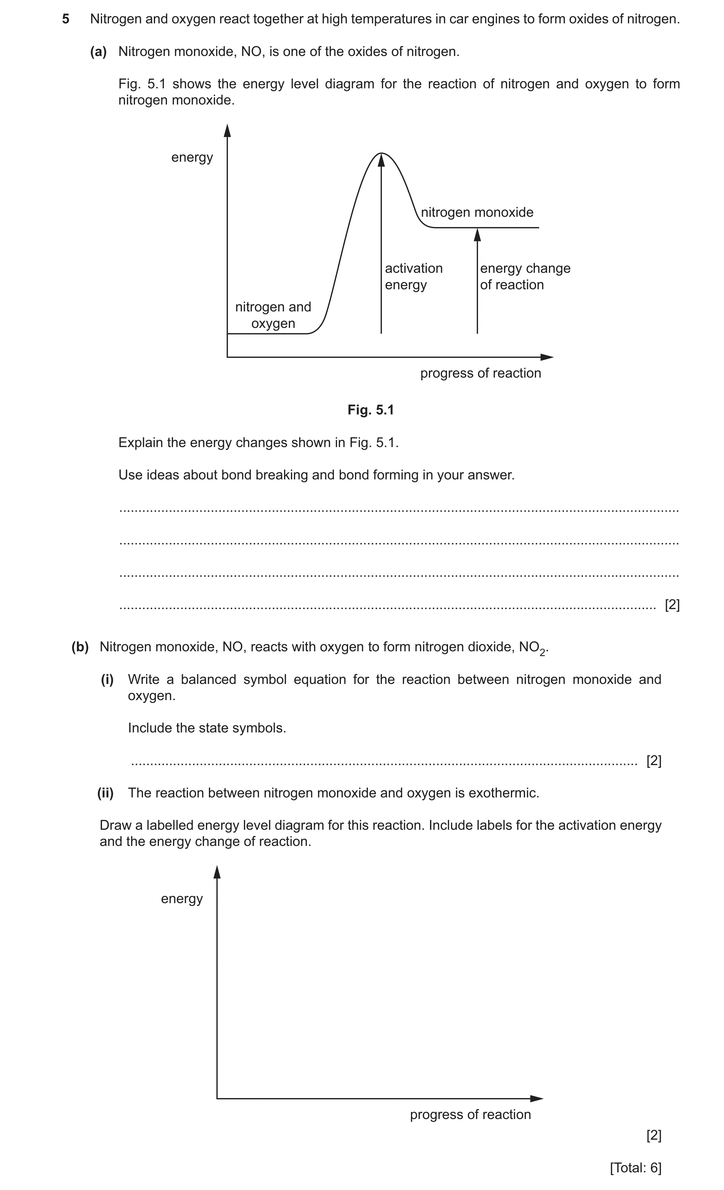 Question 22: Nitrogen and oxygen react together at high temperatures in car engines to form oxides of nitrogen. (a) Nitrogen monoxide, NO, is one of the…
