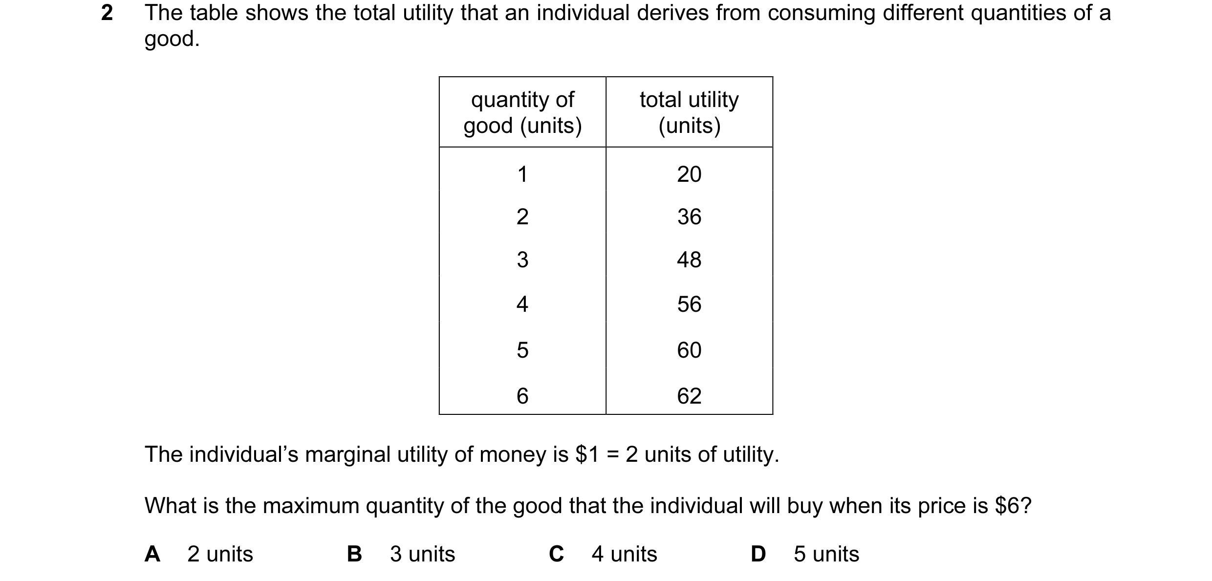 Question 24: The table shows the total utility that an individual derives from consuming different quantities of a good. quantity of total utility good …