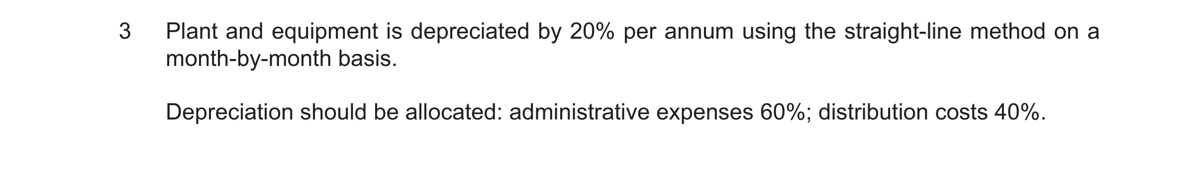 Question 41: Plant and equipment is depreciated by 20% per annum using the straight-line method on a month-by-month basis. Depreciation should be alloca…