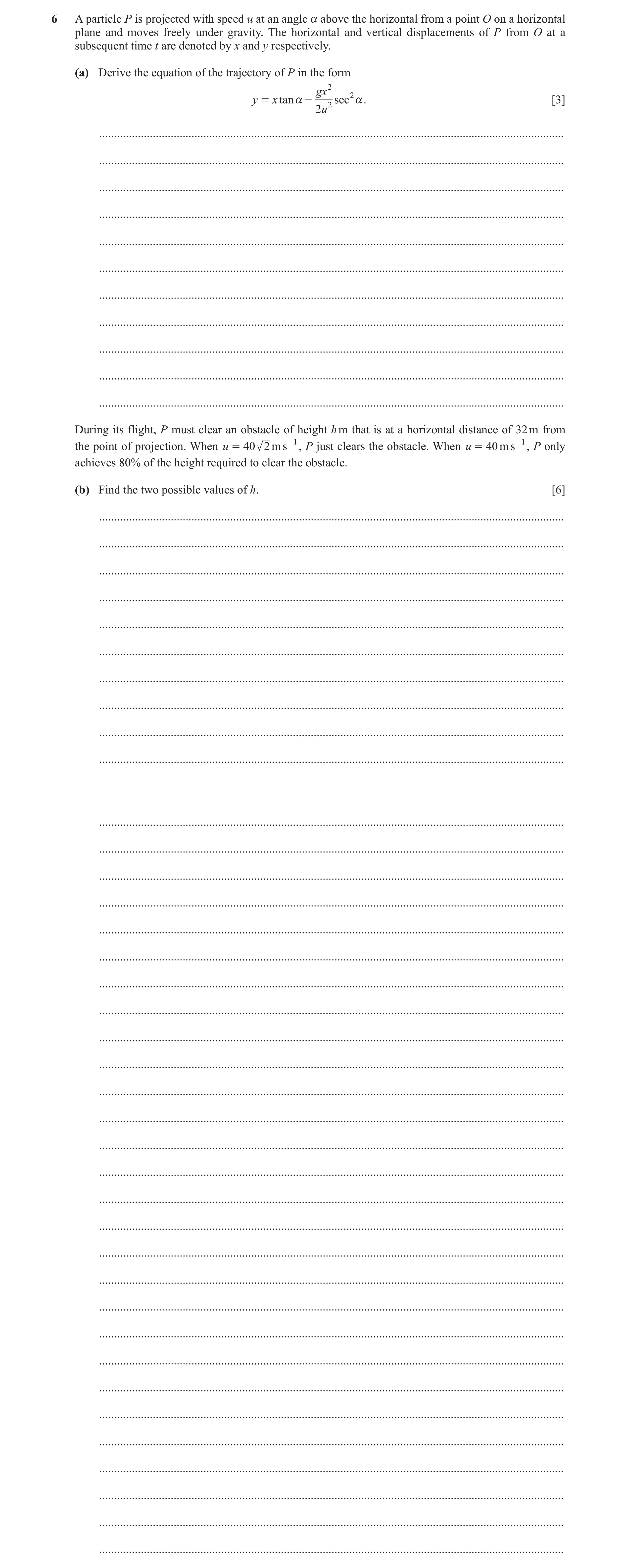 Question 28: A particle P is projected with speed u at an angle a above the horizontal from a point O on a horizontal plane and moves freely under gravi…