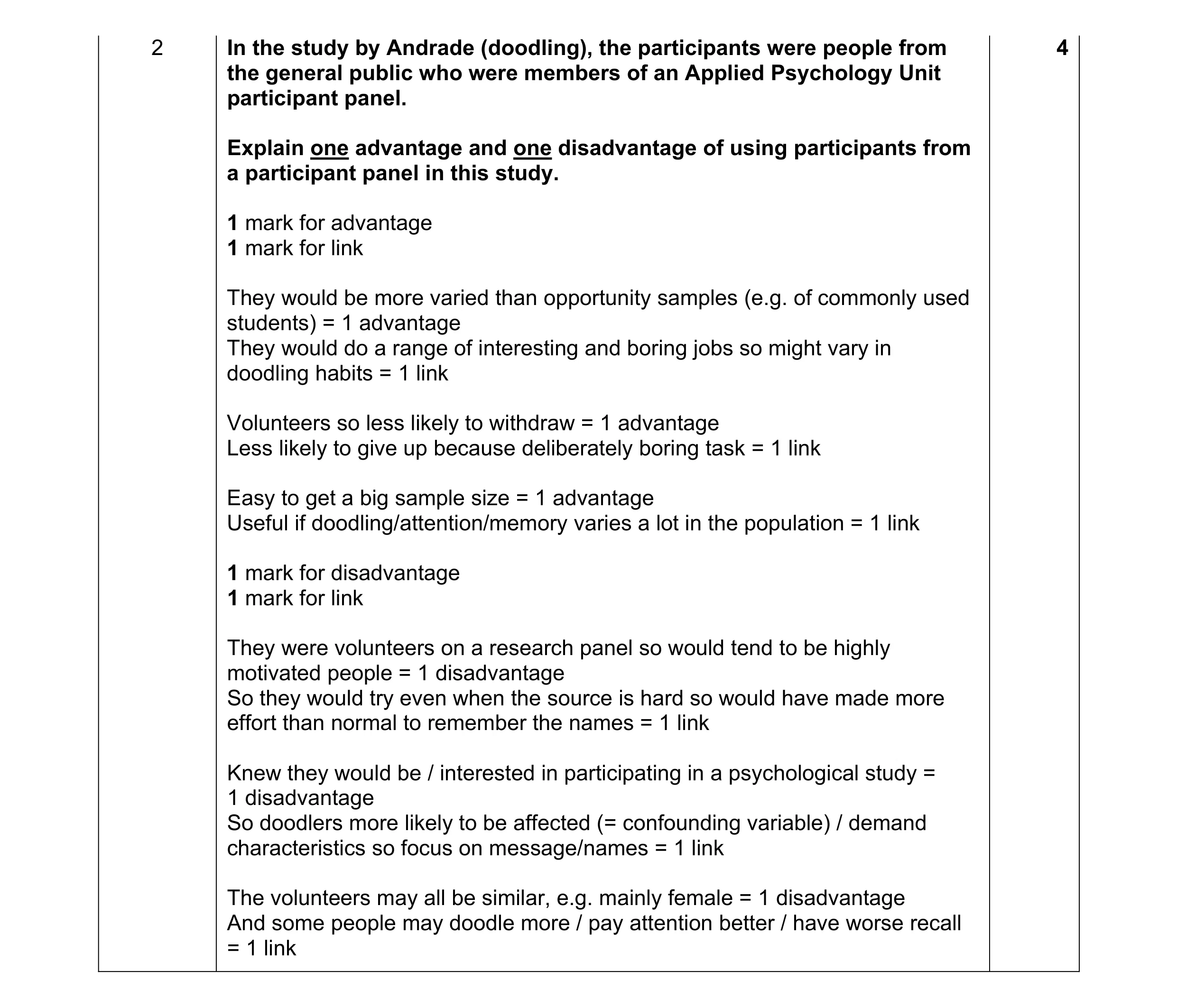 Mark scheme for question 174