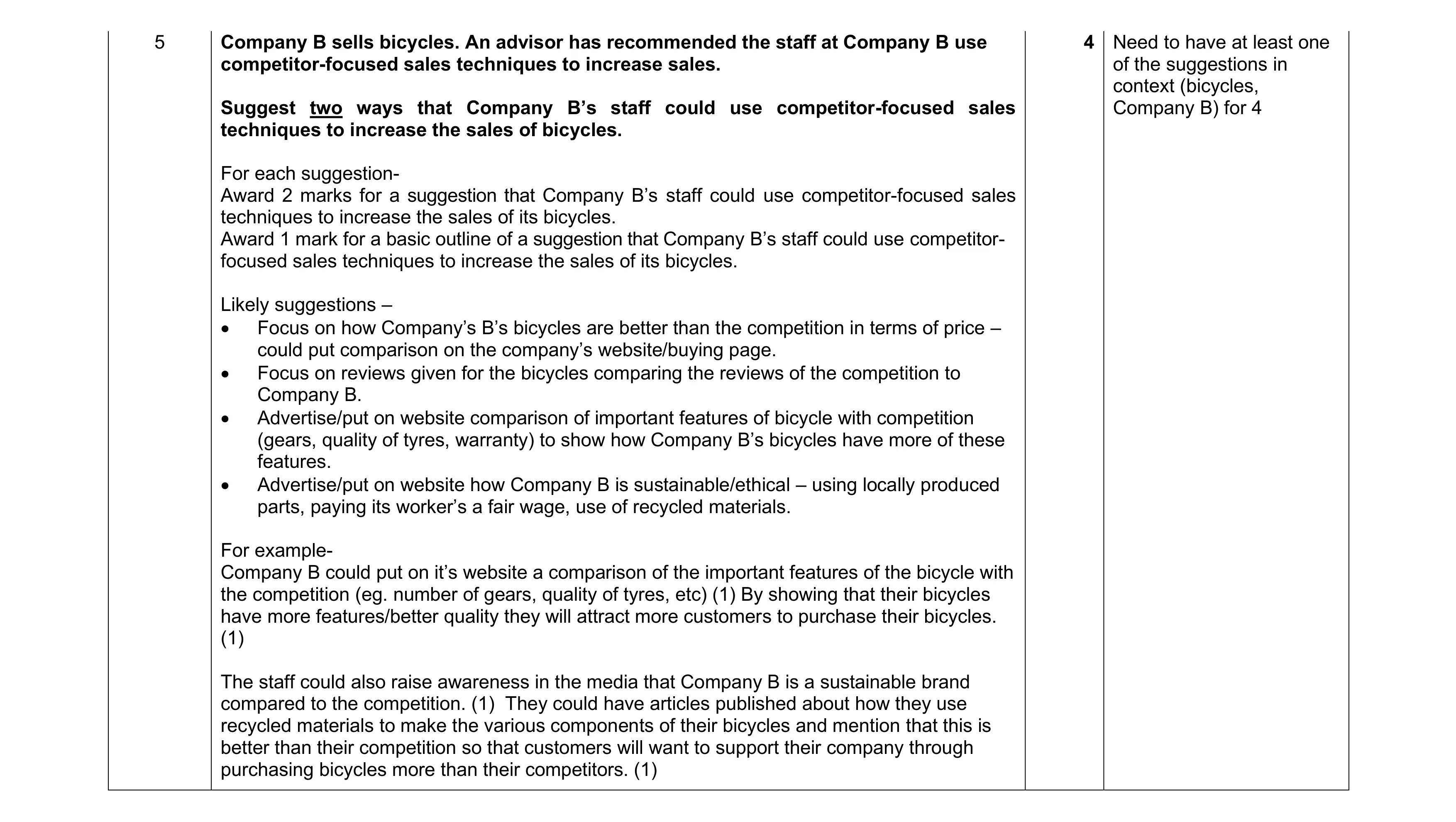 Mark scheme for question 49