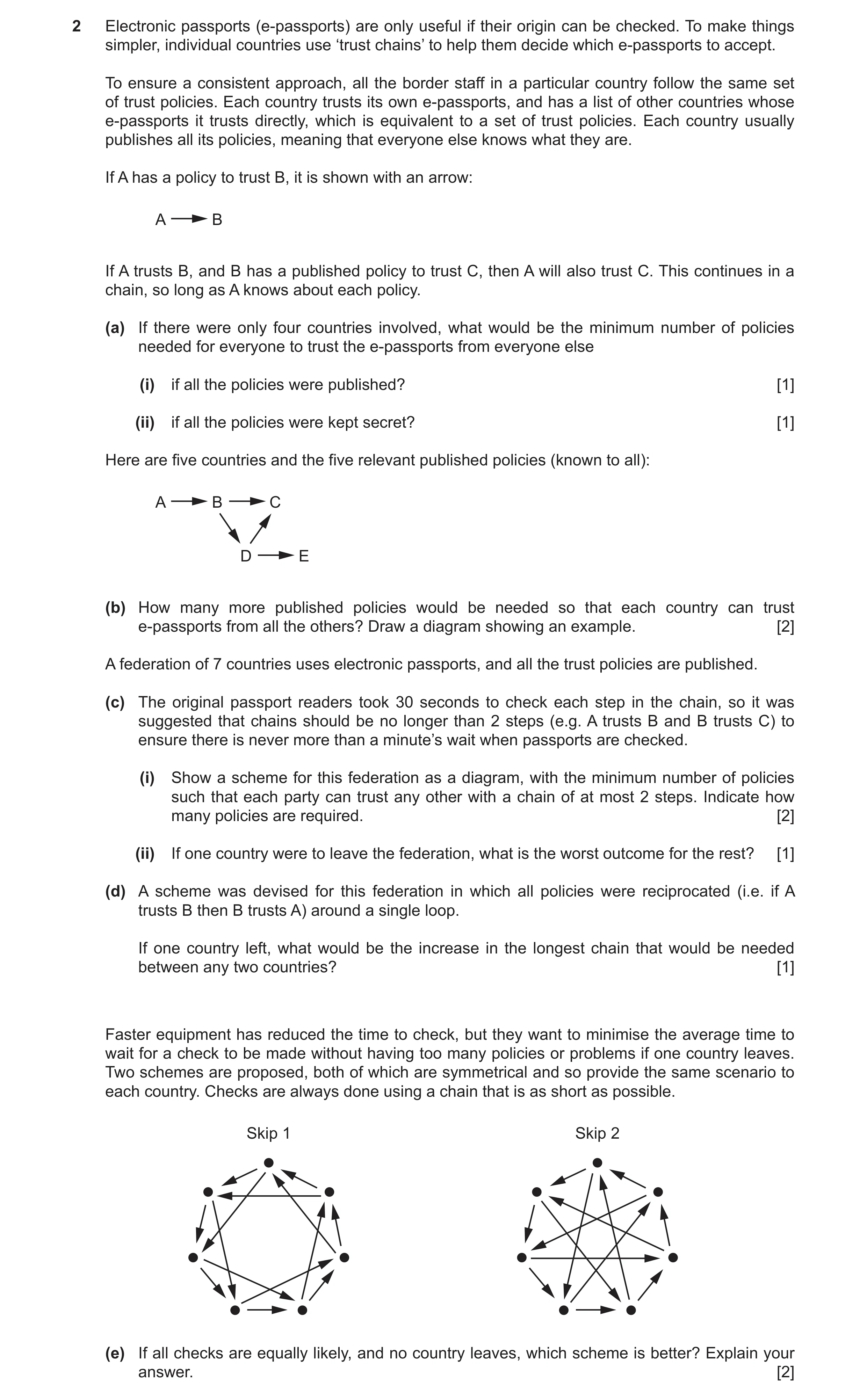 Question 27: Electronic passports (e-passports) are only useful if their origin can be checked. To make things simpler, individual countries use ‘trust …