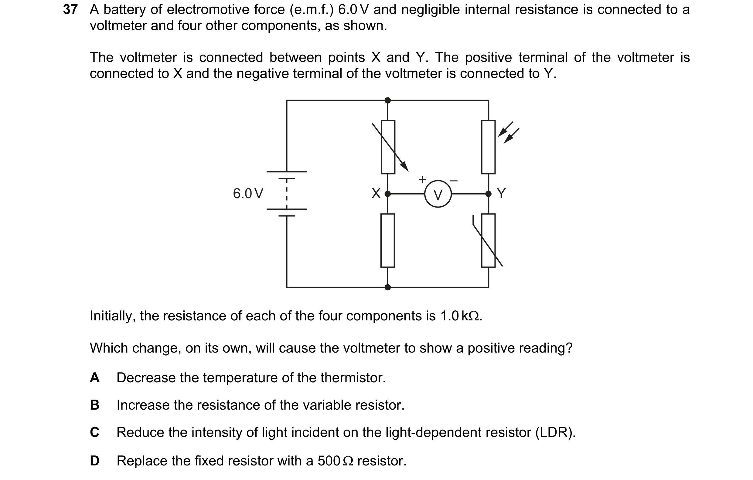 Question 101: A battery of electromotive force (e.m.f.) 6.0 V and negligible internal resistance is connected to a voltmeter and four other components, a…