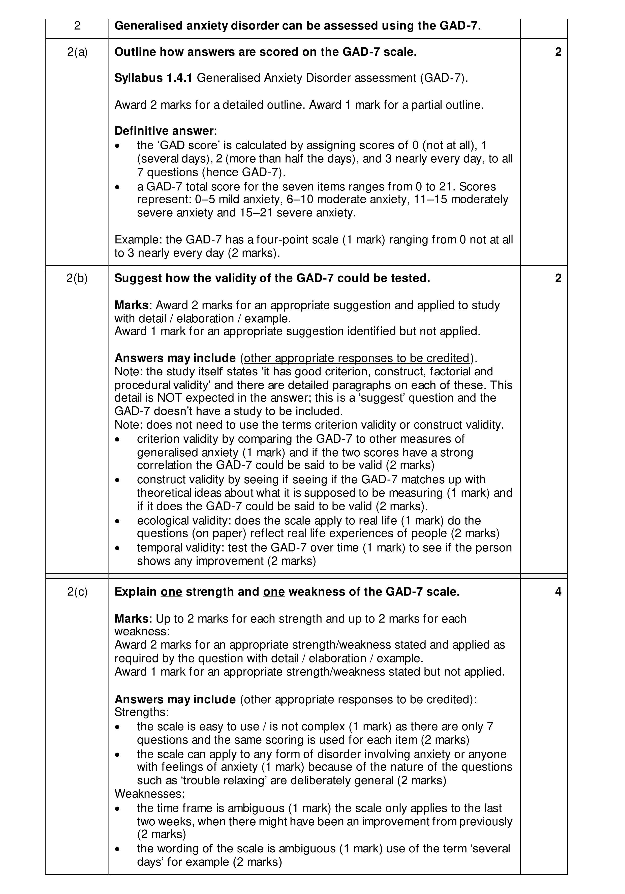 Mark scheme for question 26