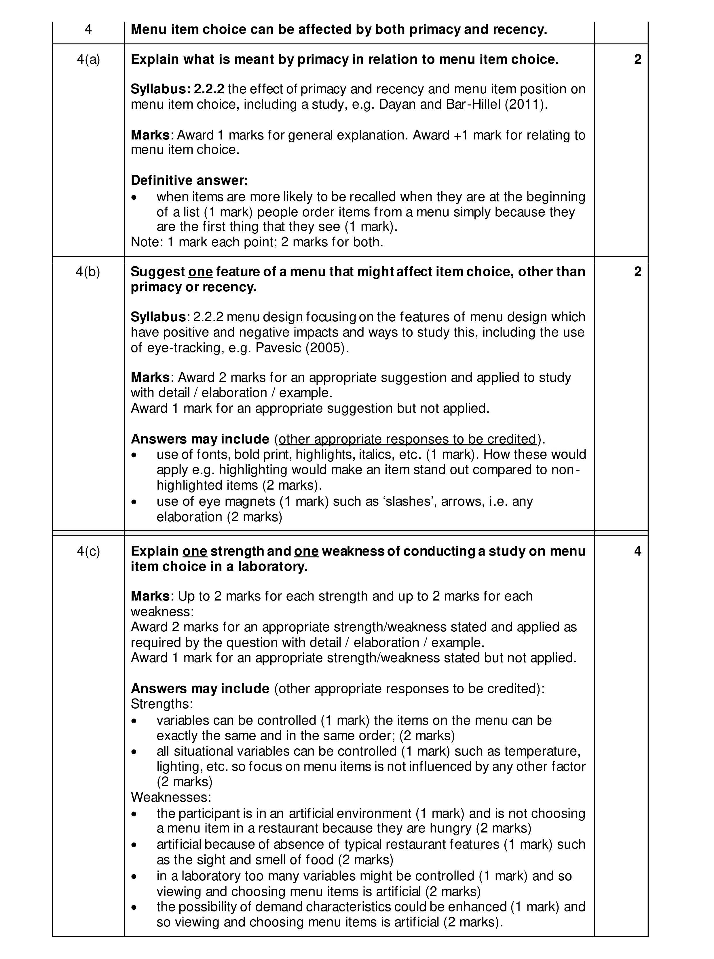 Mark scheme for question 56