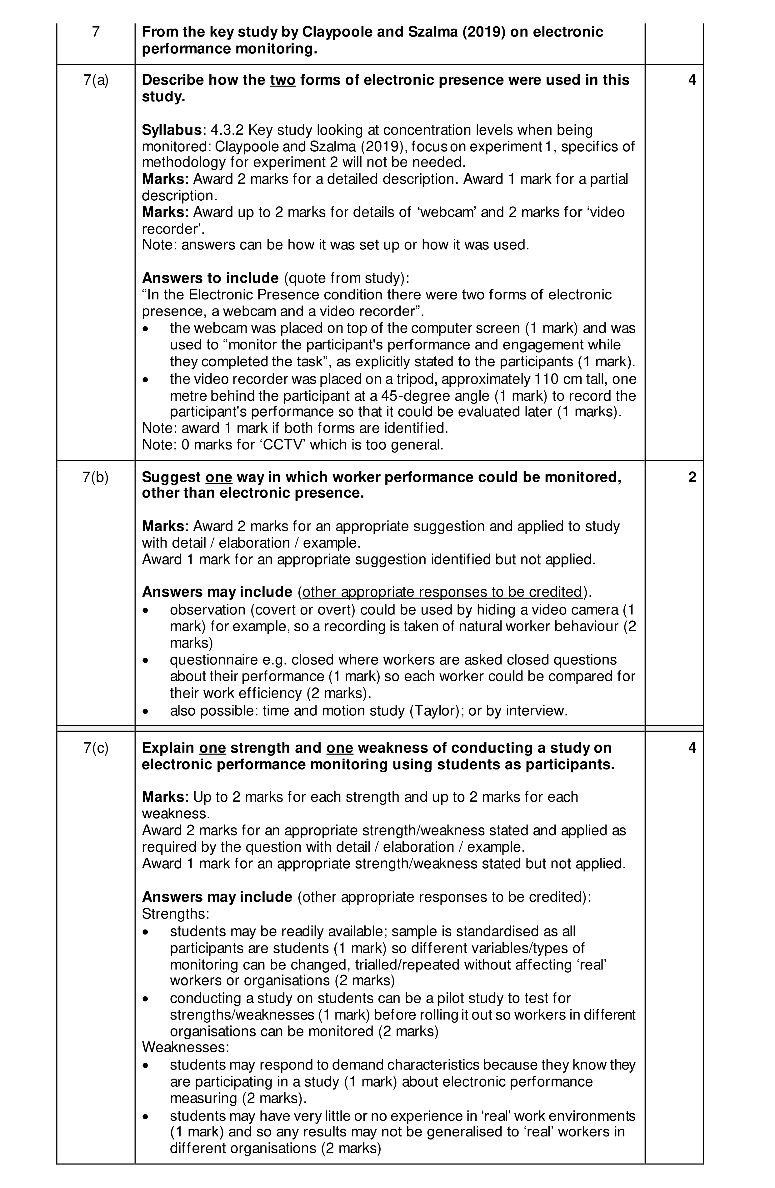 Mark scheme for question 23