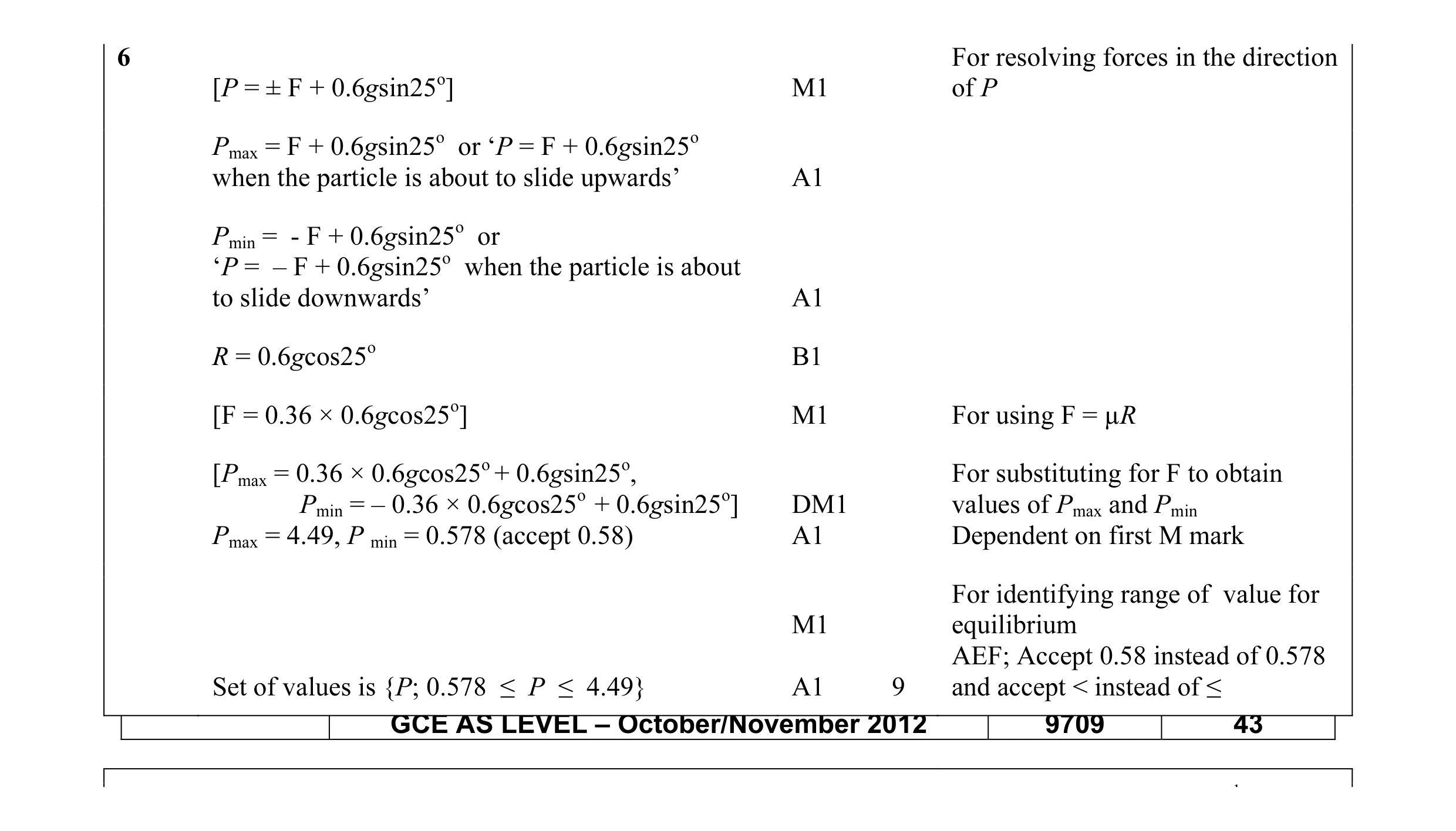 Mark scheme for question 58