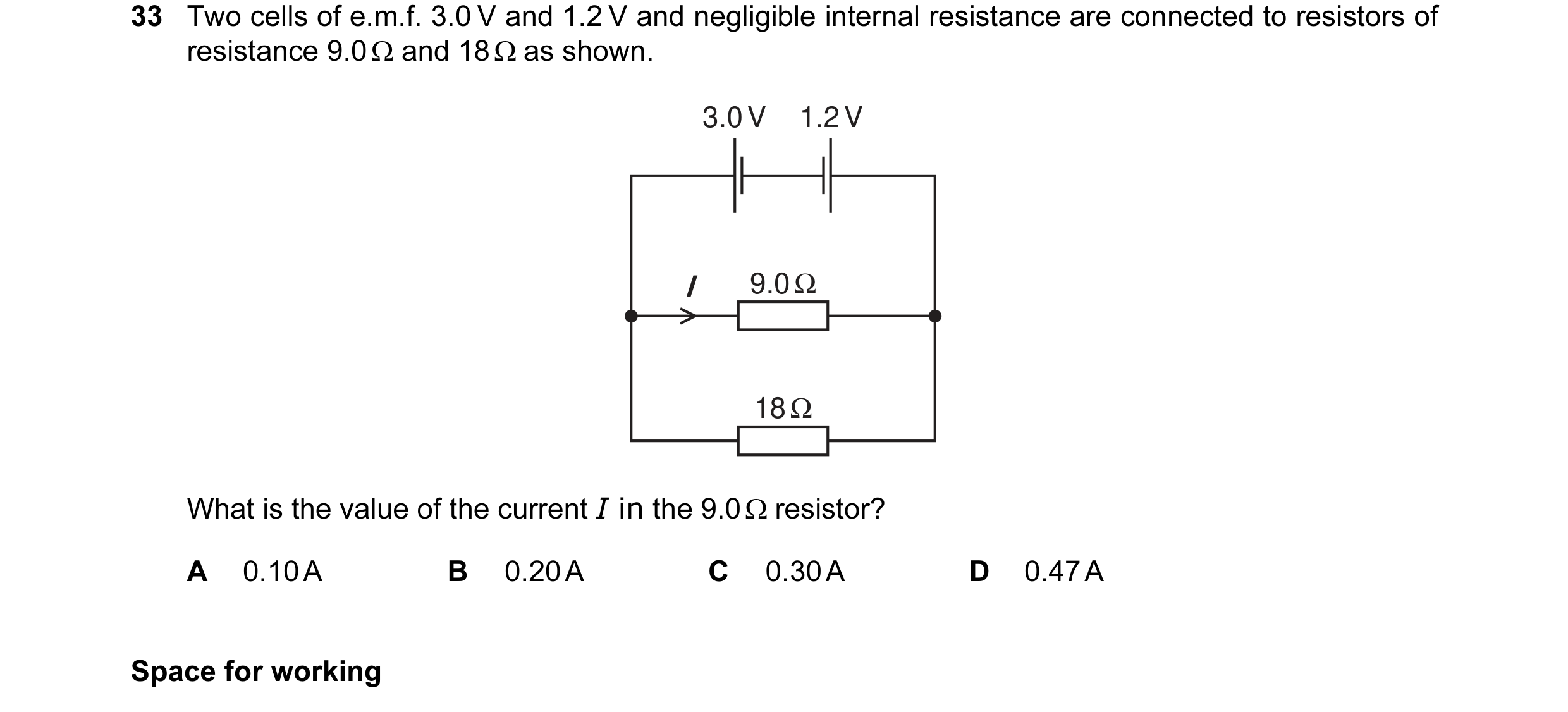 Question 3: Two cells of e.m.f. 3.0 V and 1.2 V and negligible internal resistance are connected to resistors of resistance 9.0 Ω and 18 Ω as shown. 3.…