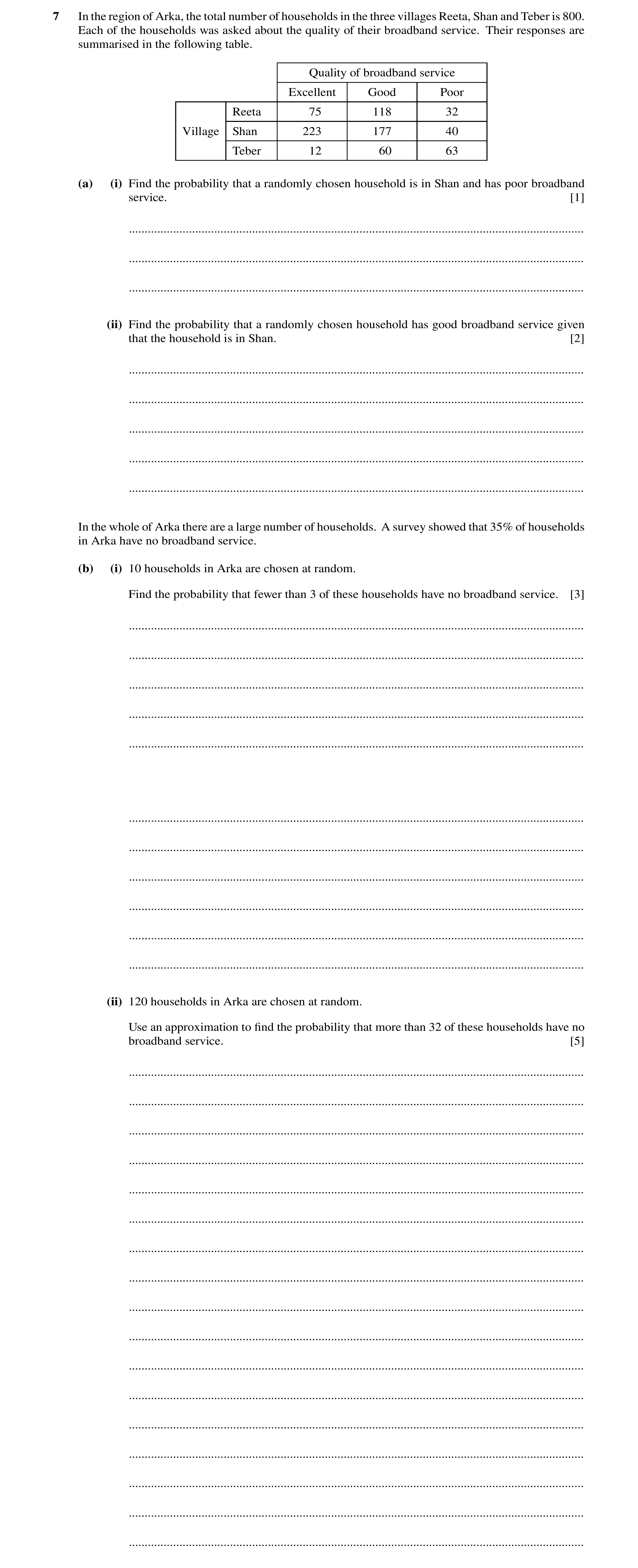 Question 30: In the region of Arka, the total number of households in the three villages Reeta, Shan and Teber is 800. Each of the households was asked …