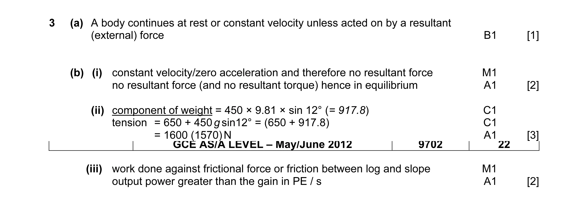 Mark scheme for question 2
