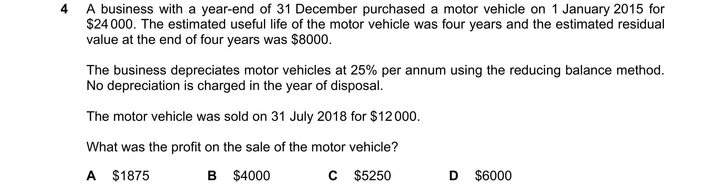 Question 167: A business with a year-end of 31 December purchased a motor vehicle on 1 January 2015 for $24 000. The estimated useful life of the motor v…