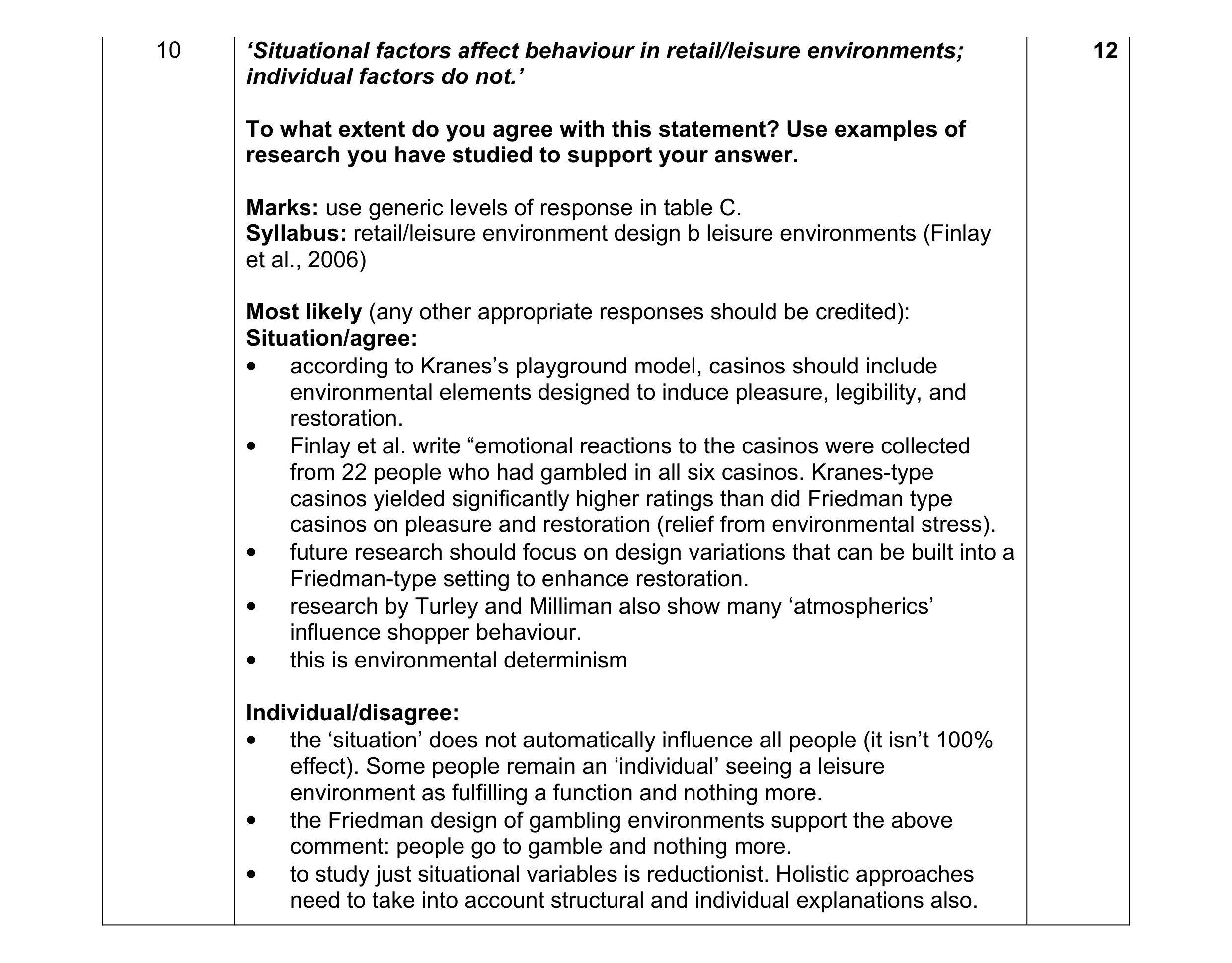 Mark scheme for question 11