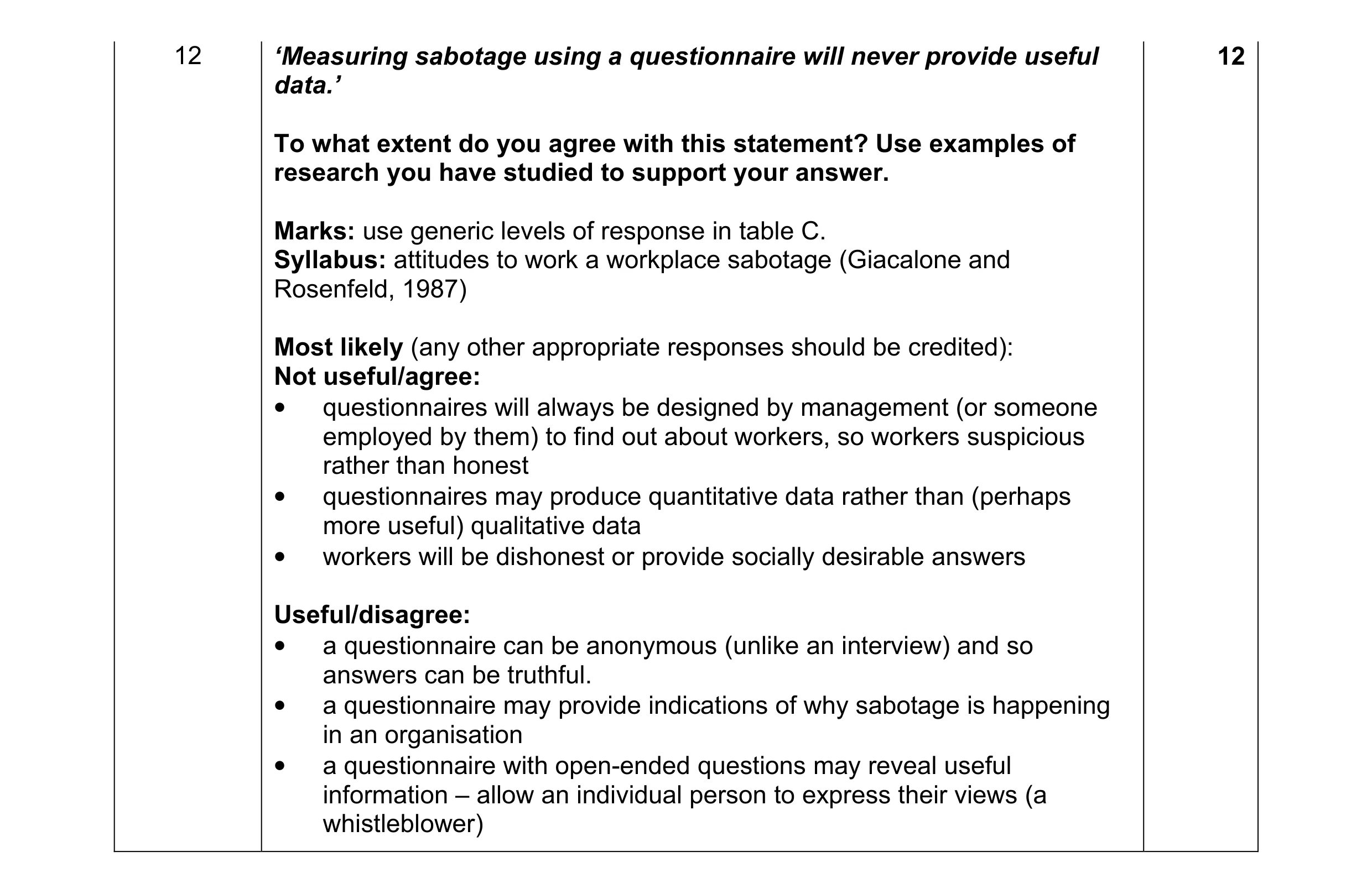 Mark scheme for question 6