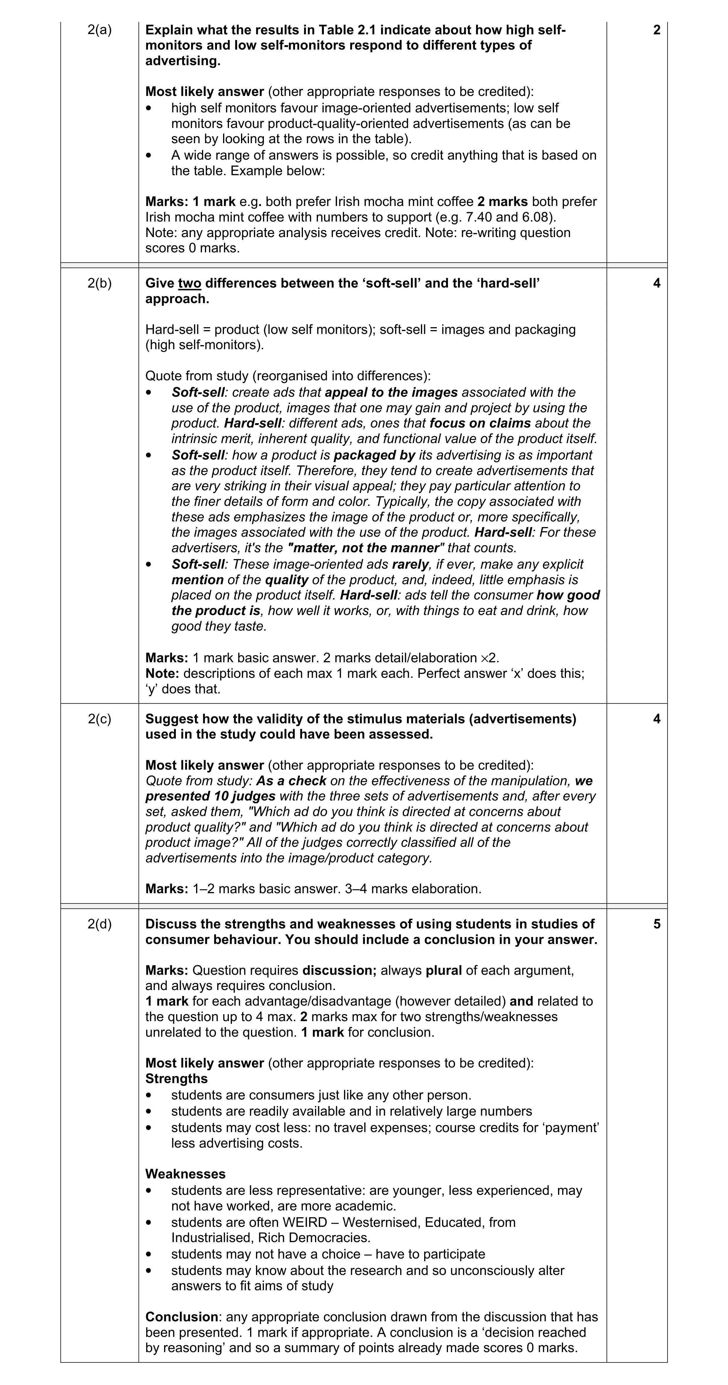 Mark scheme for question 6