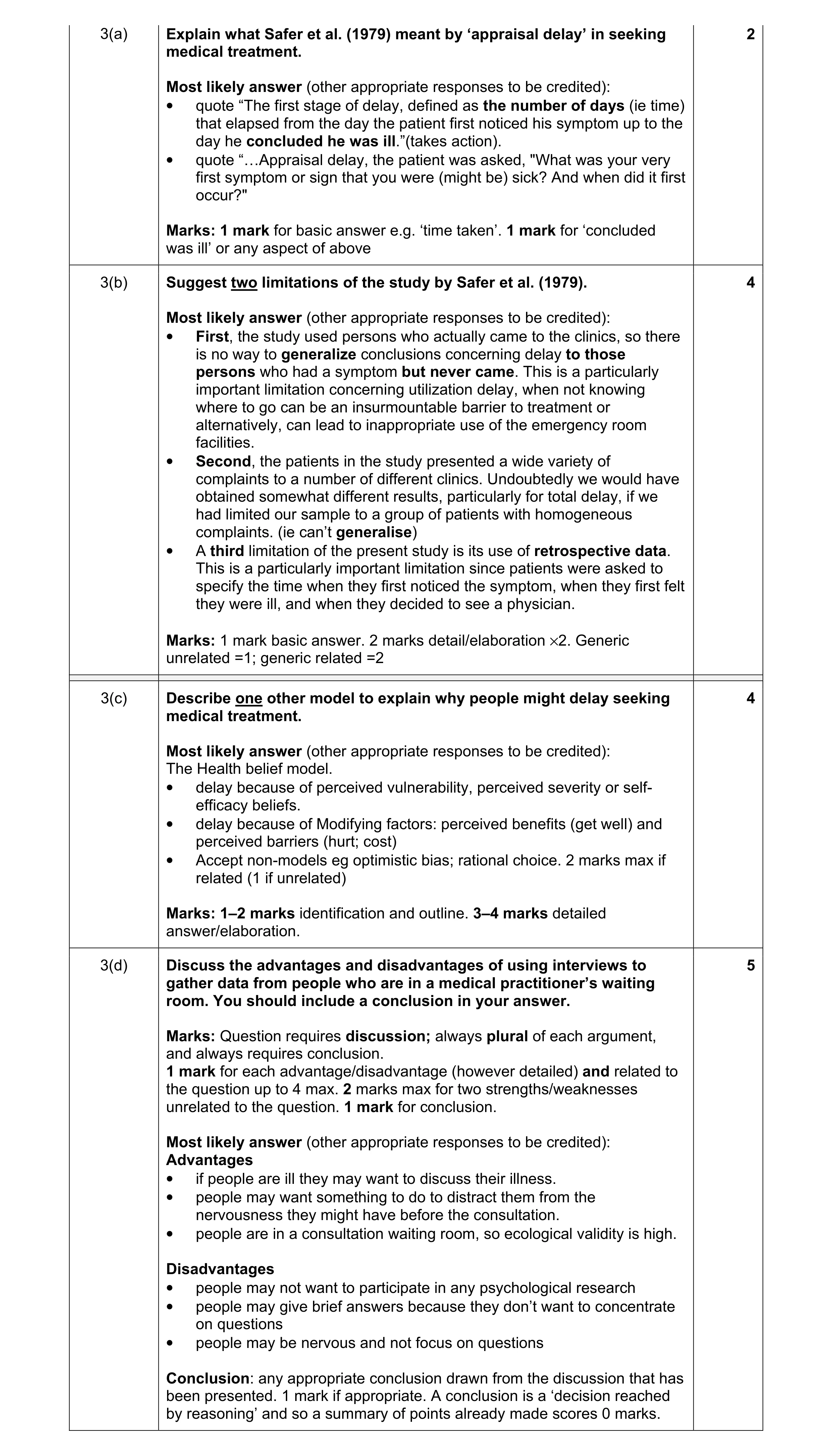 Mark scheme for question 8