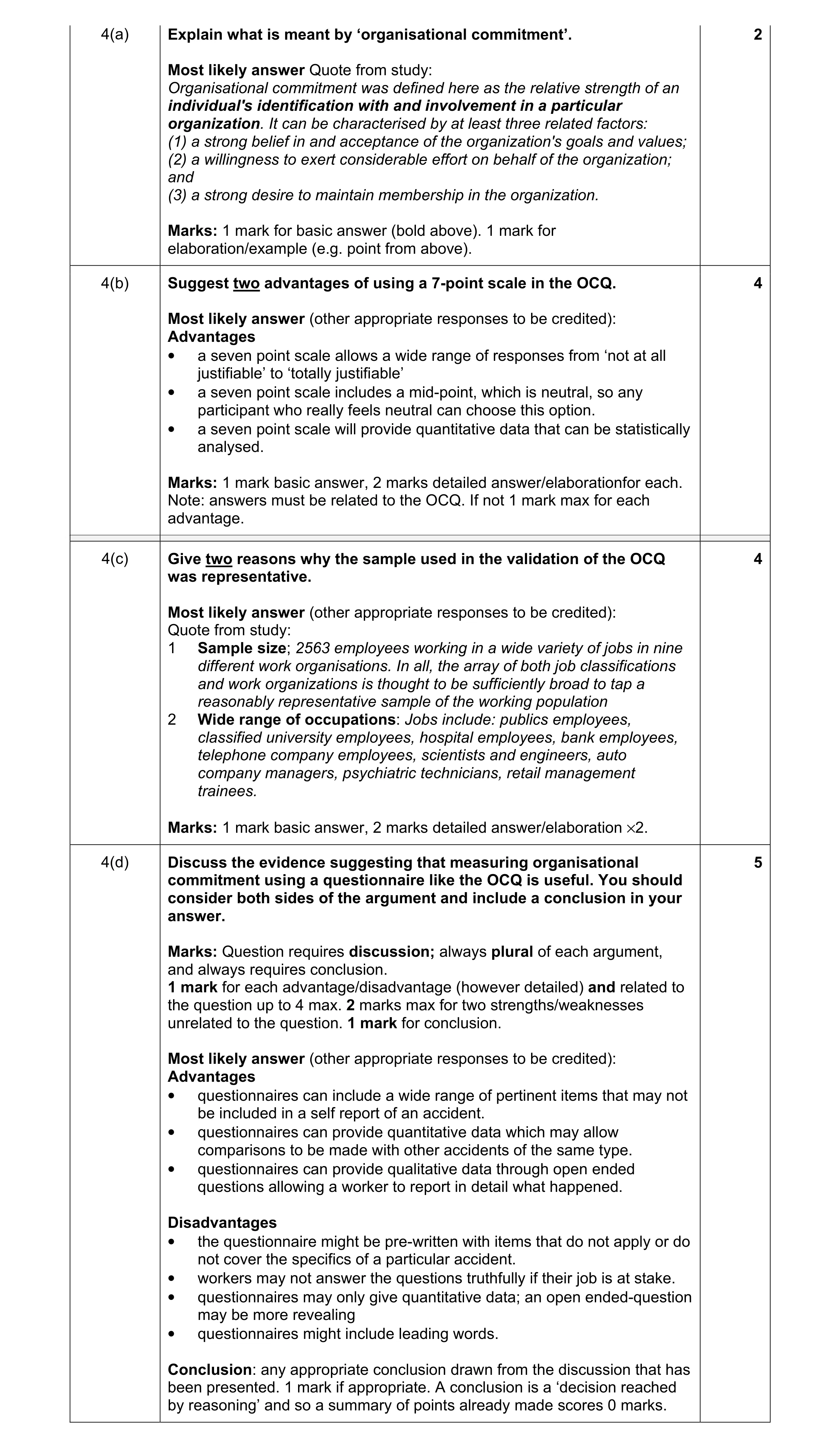 Mark scheme for question 10