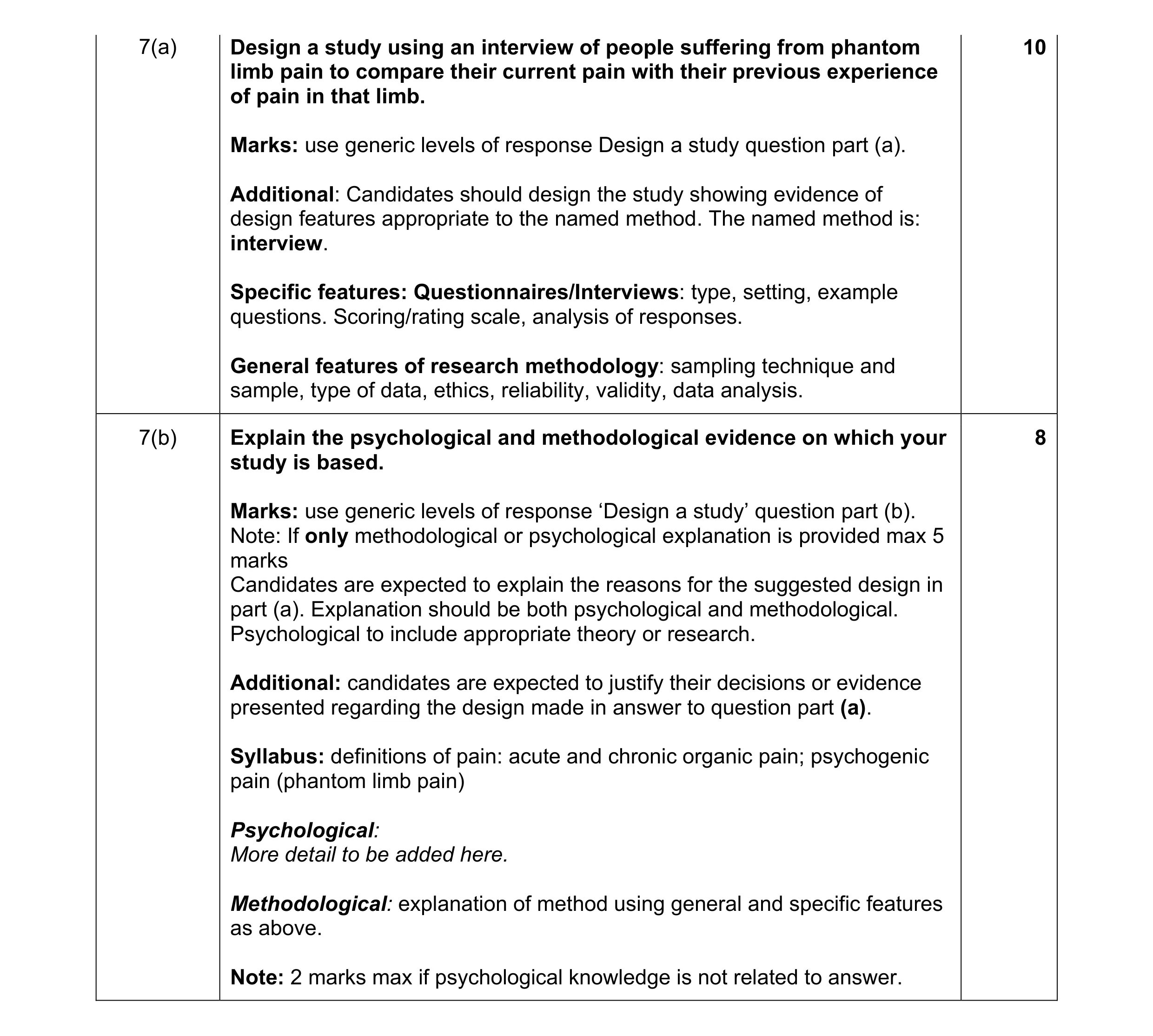 Mark scheme for question 9