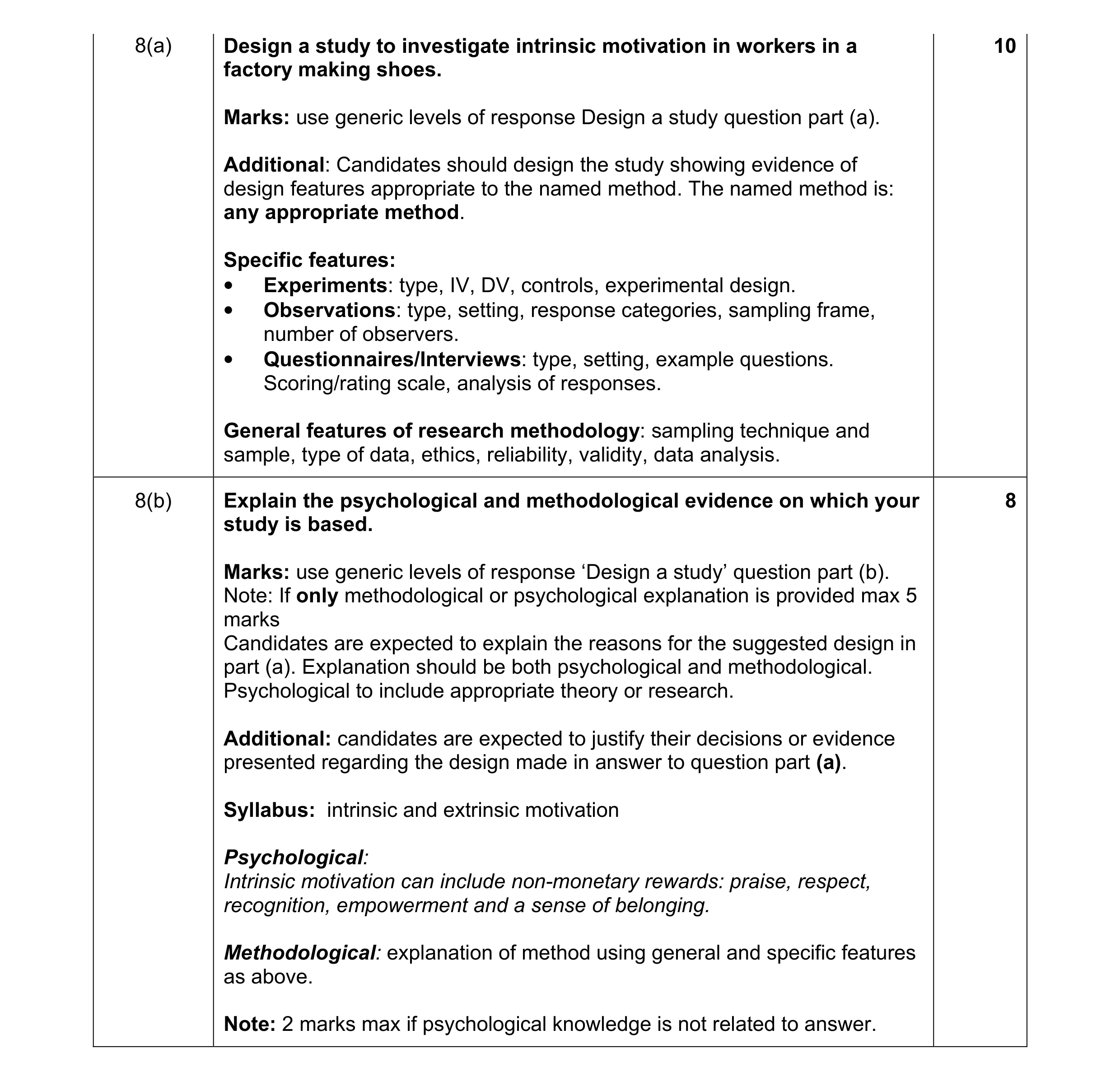 Mark scheme for question 11