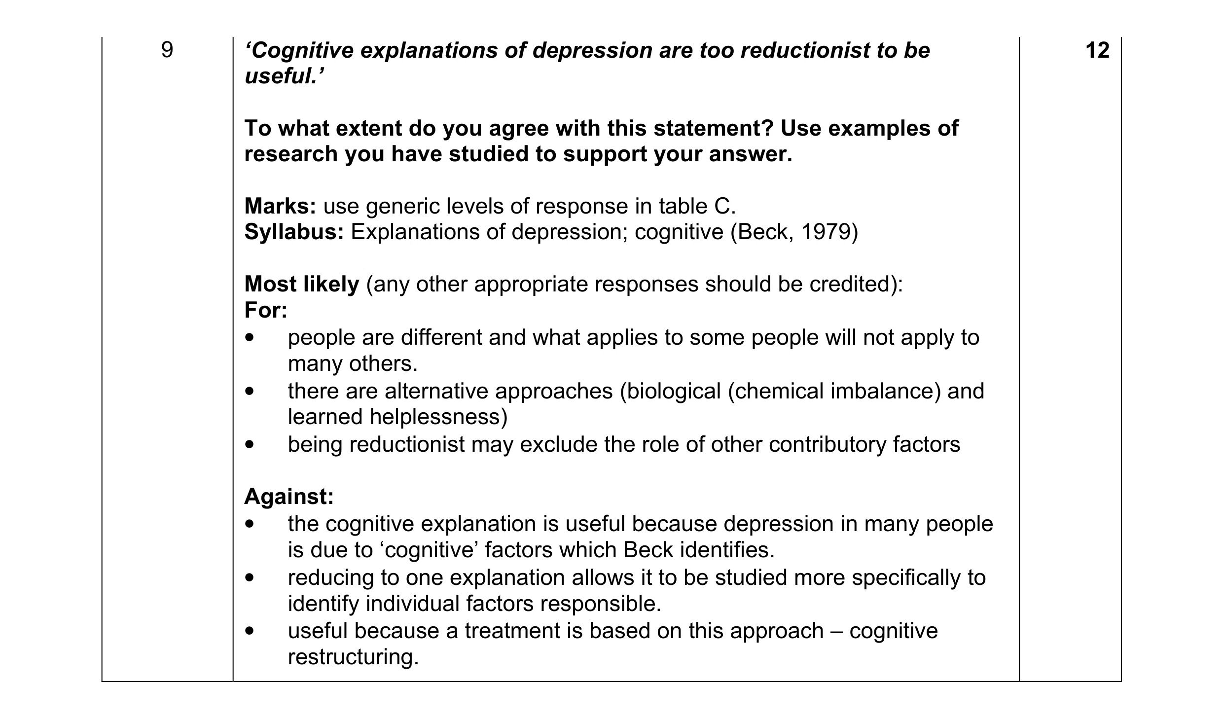Mark scheme for question 4