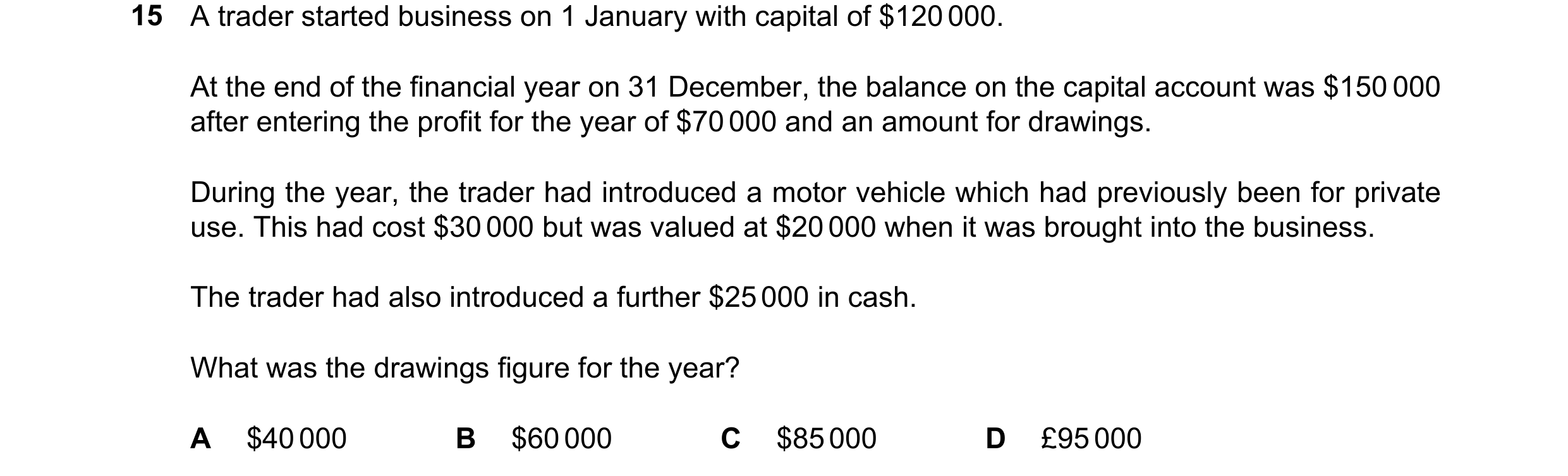 Question 823: A trader started business on 1 January with capital of $120 000. At the end of the financial year on 31 December, the balance on the capita…