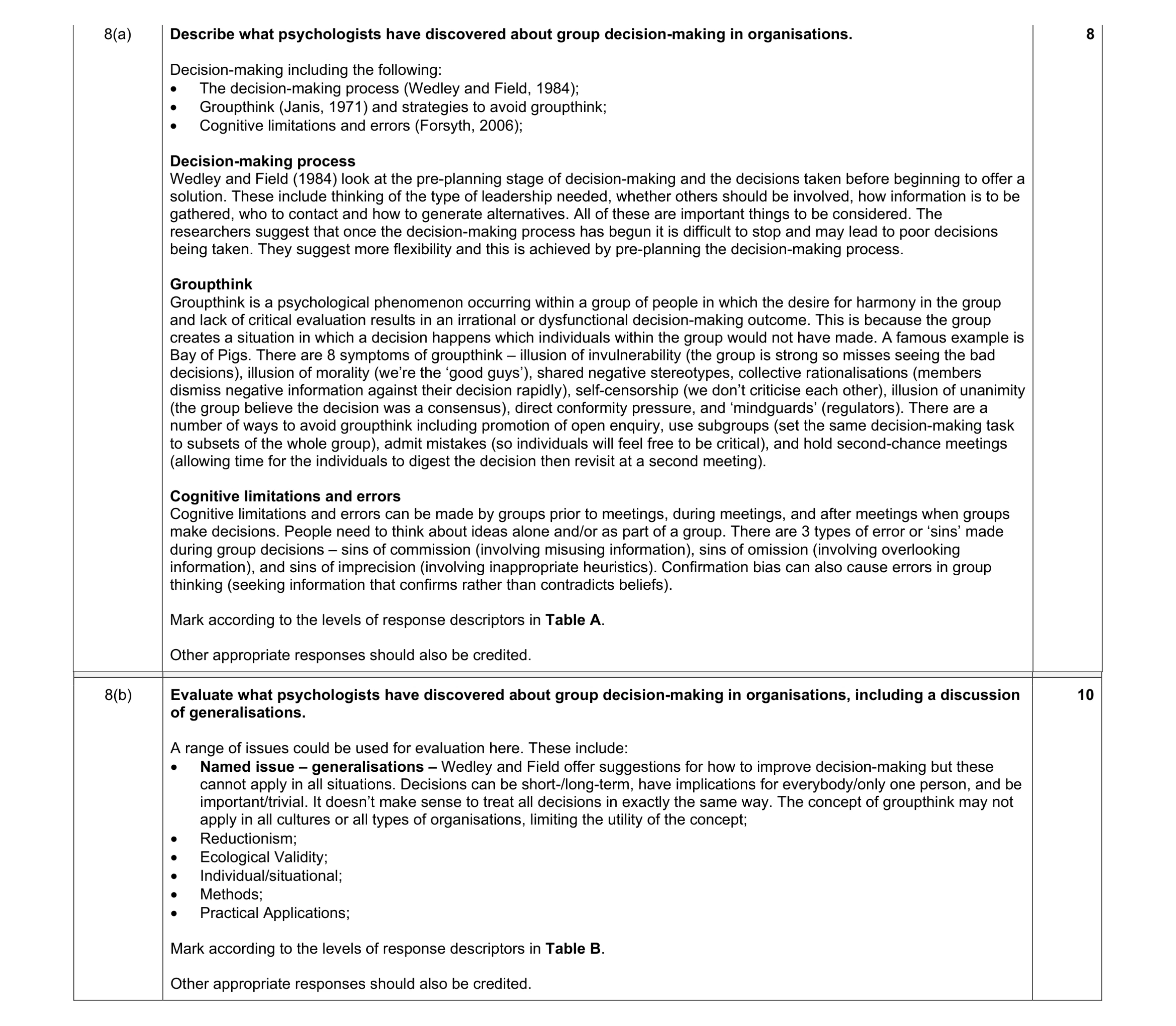 Mark scheme for question 4